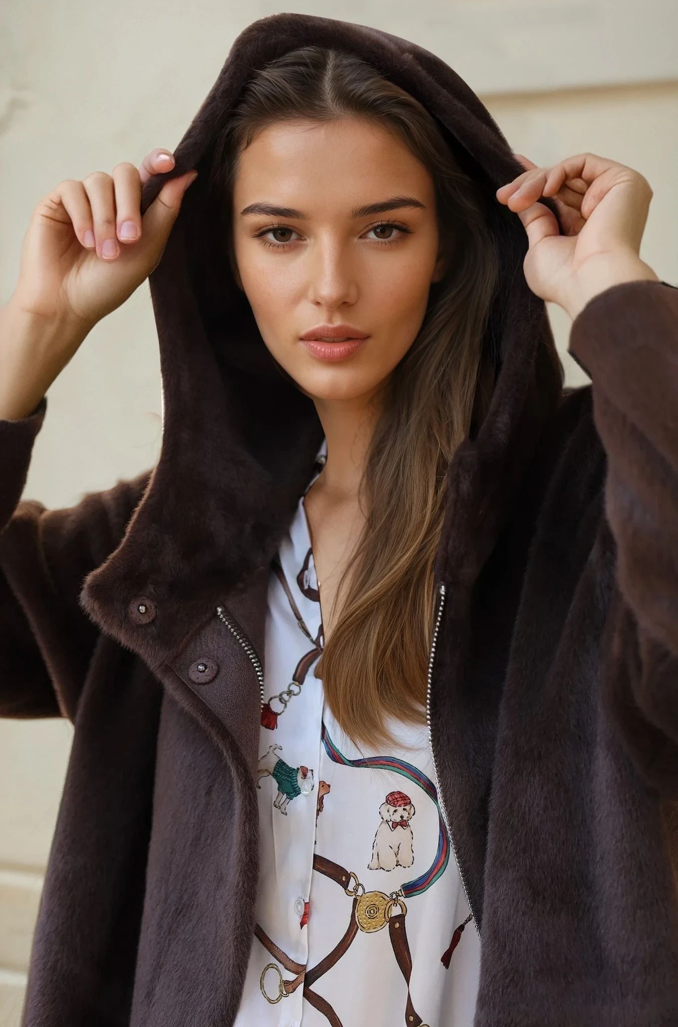 Manteau Romane en éco fourrure - Marron-MANTEAU FEMME-Curling-Paris