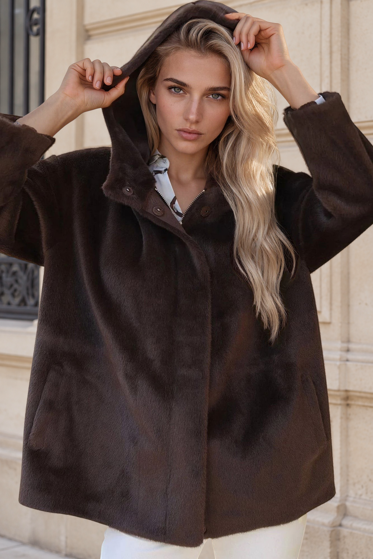 Manteau Romane en éco fourrure - Marron-MANTEAU FEMME-Curling-Paris