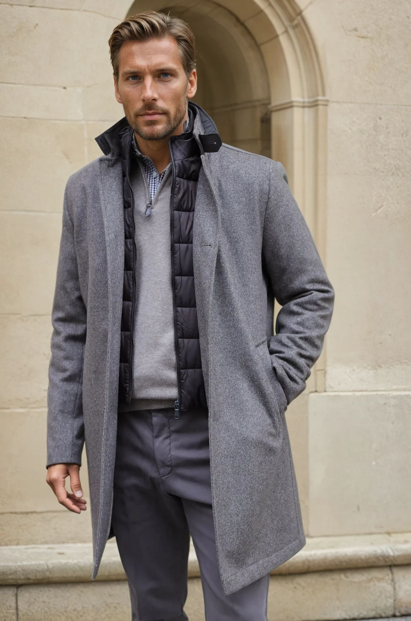 Manteau Windsor en laine & cachemire - Vison-MANTEAU HOMME-Curling-Paris