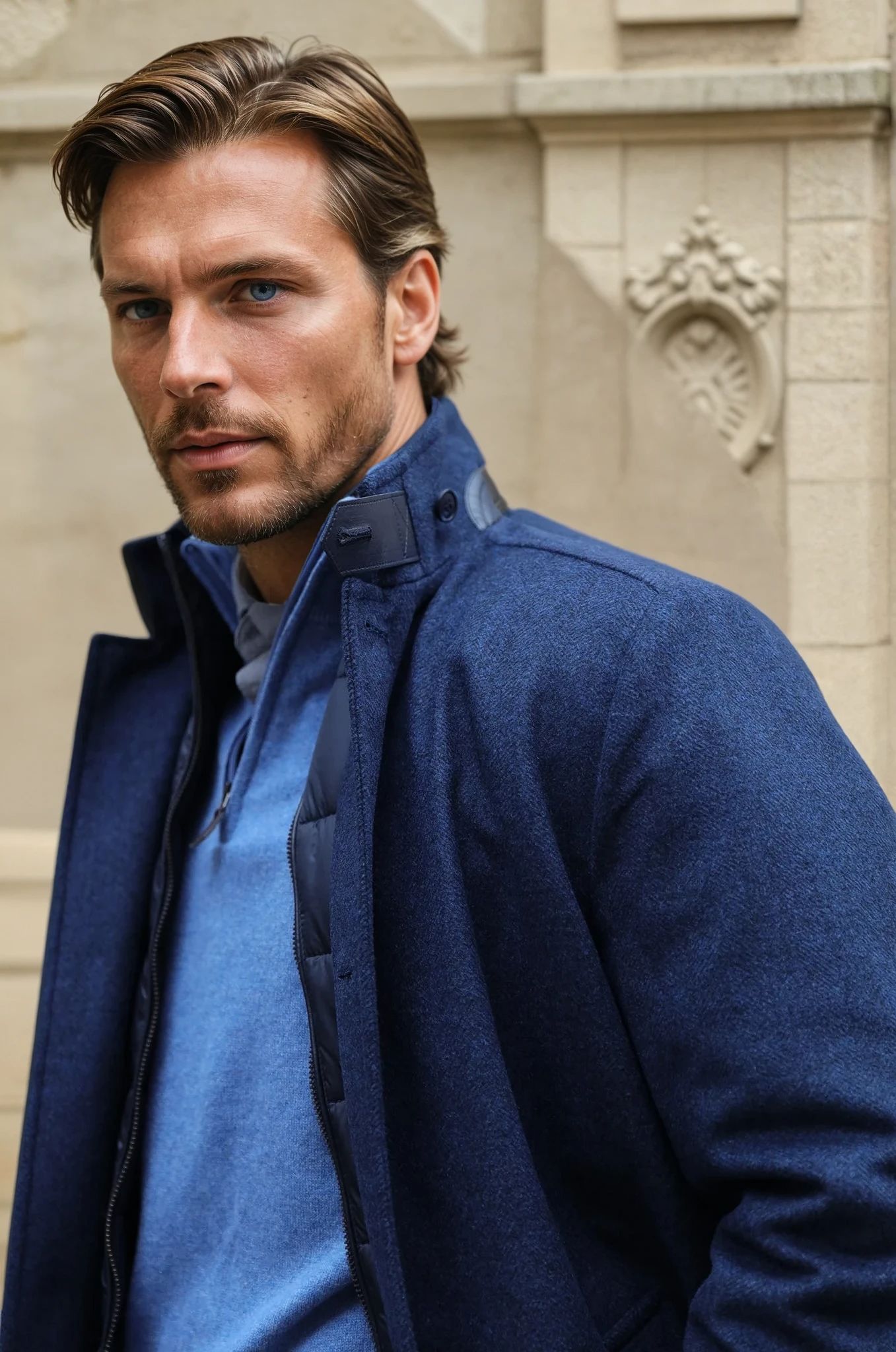 Manteau Windsor en laine & cachemire - chevron bleu-MANTEAU HOMME-Curling-Paris
