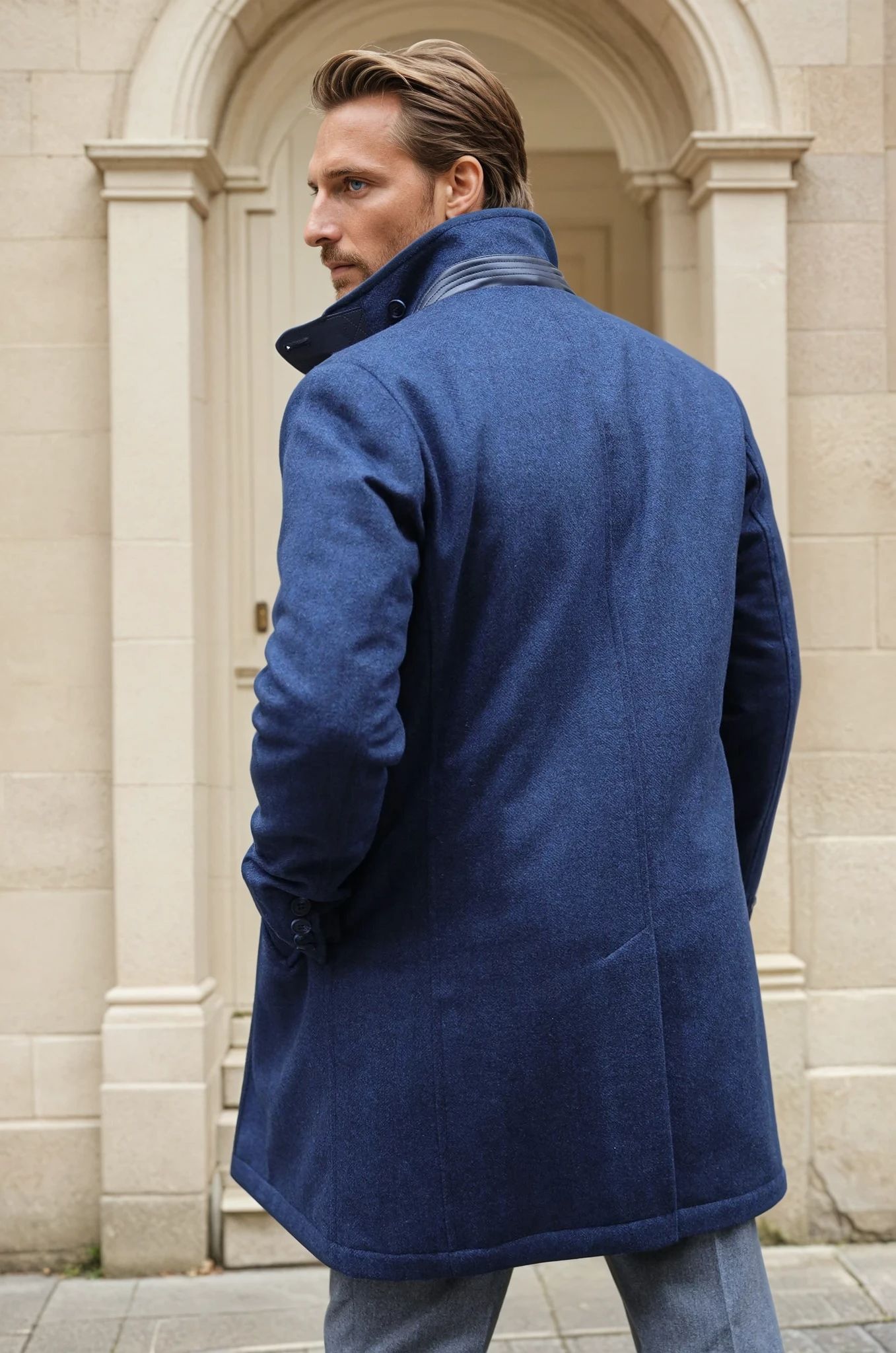 Manteau Windsor en laine & cachemire - chevron bleu-MANTEAU HOMME-Curling-Paris