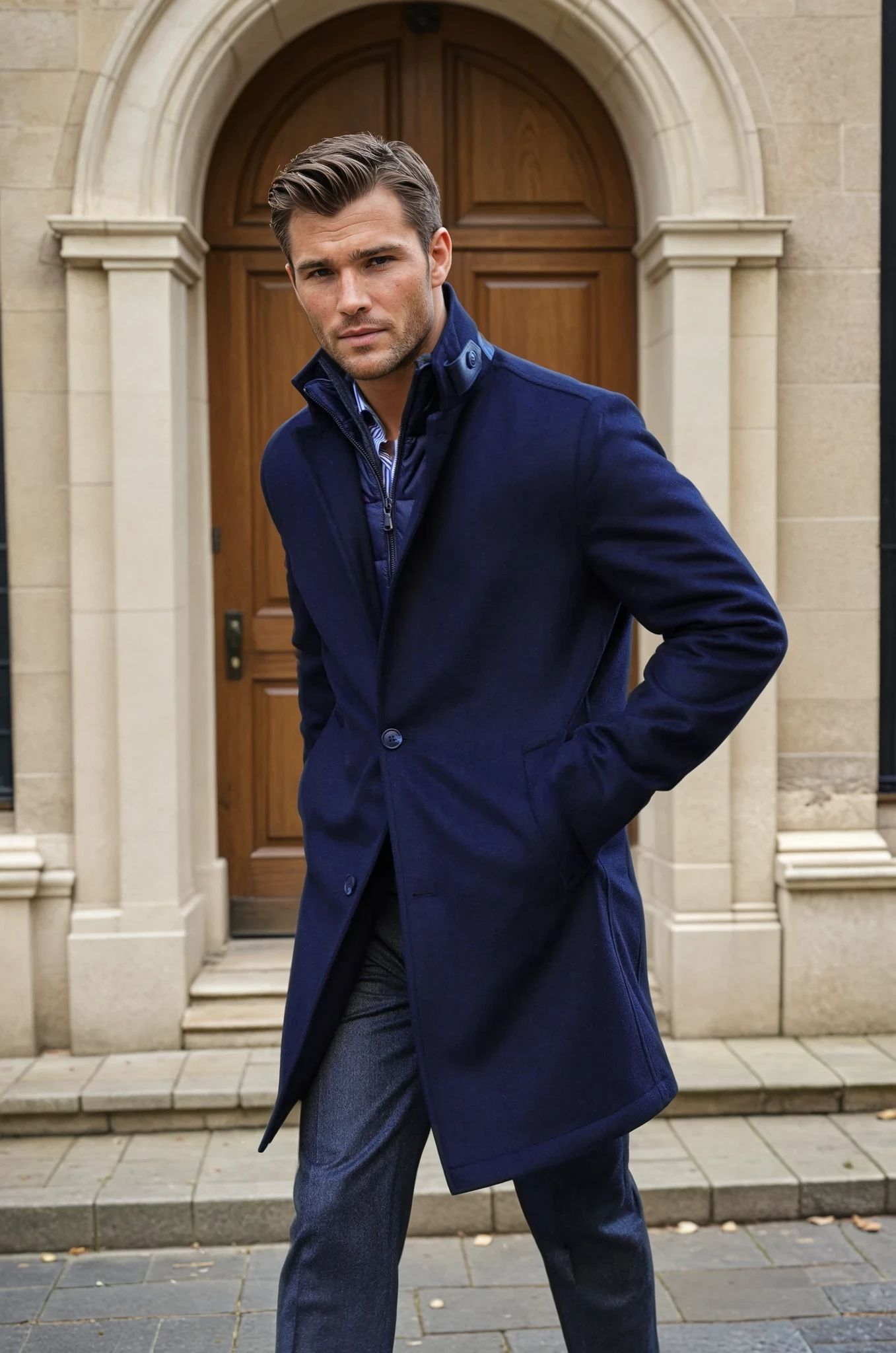 Manteau Windsor en laine & cachemire - marine-MANTEAU HOMME-Curling-Paris