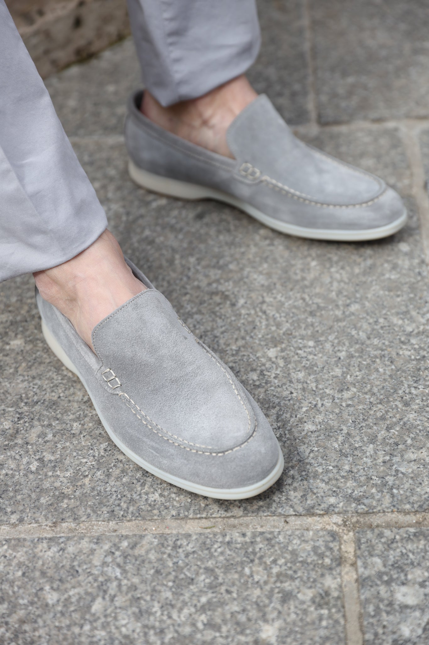 Mocassin Lauren en veau velours - Gris acier-CHAUSSURES HOMME-Curling-Paris