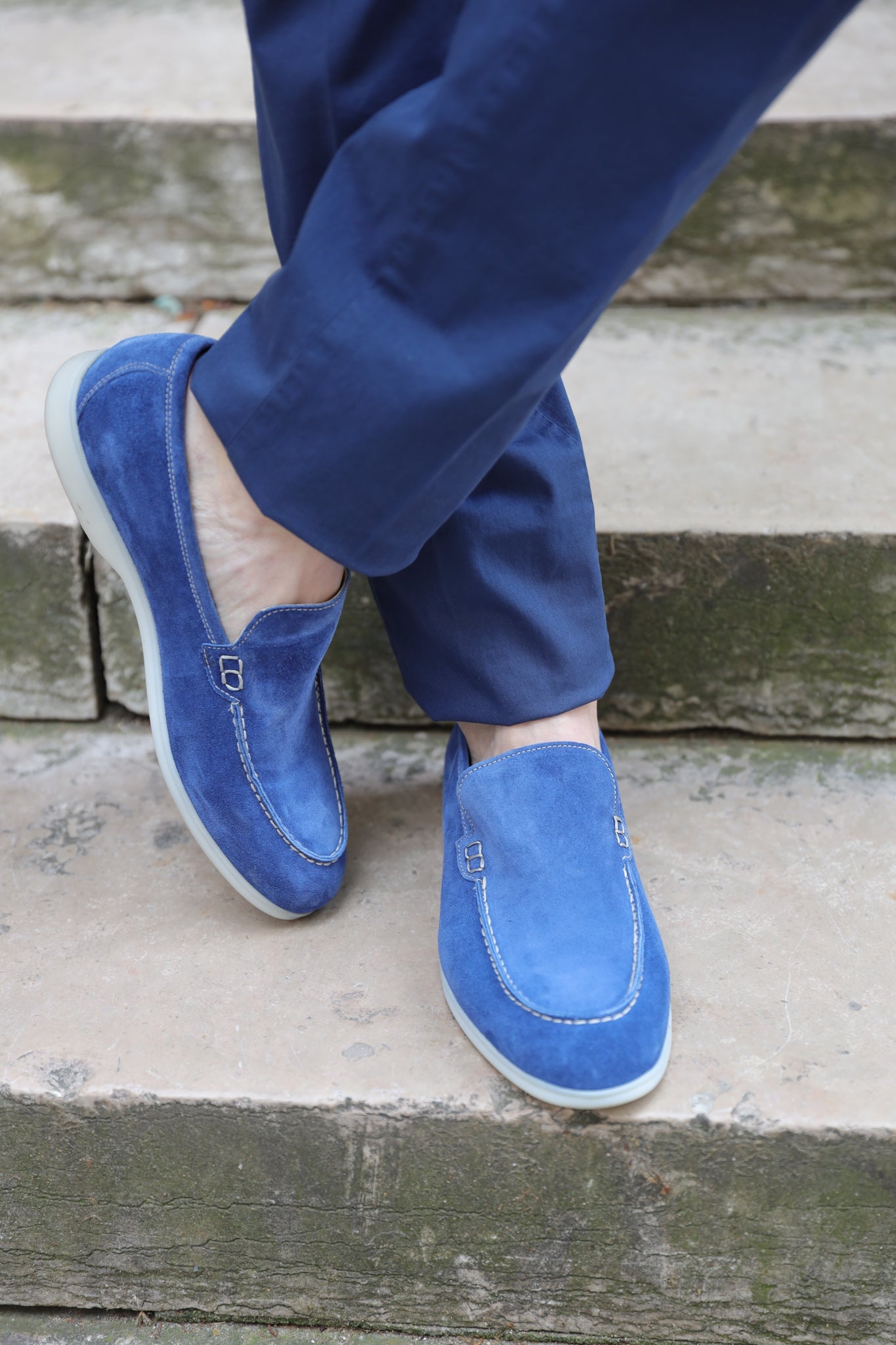 Mocassin Lauren en veau velours - Indigo-CHAUSSURES HOMME-Curling-Paris