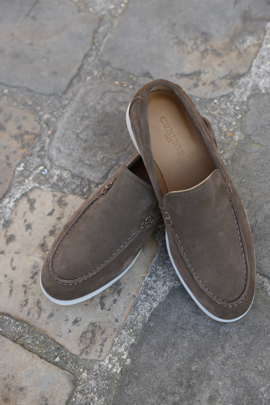 Mocassin Lauren en veau velours - Taupe-CHAUSSURES HOMME-Curling-Paris
