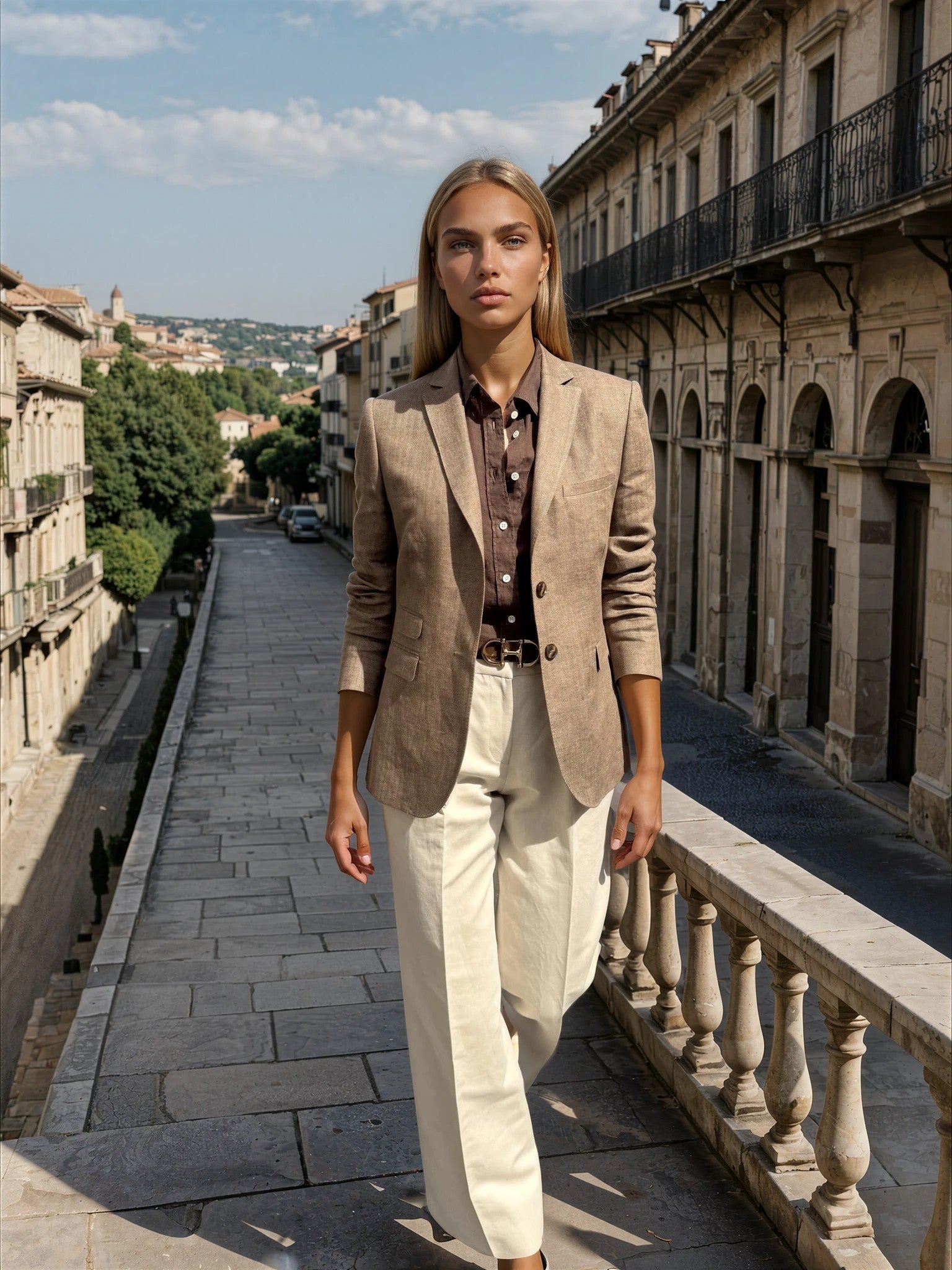 Pantalon Audrey à pinces en lin et coton - Beige clair-PANTALON FEMME-Curling-Paris