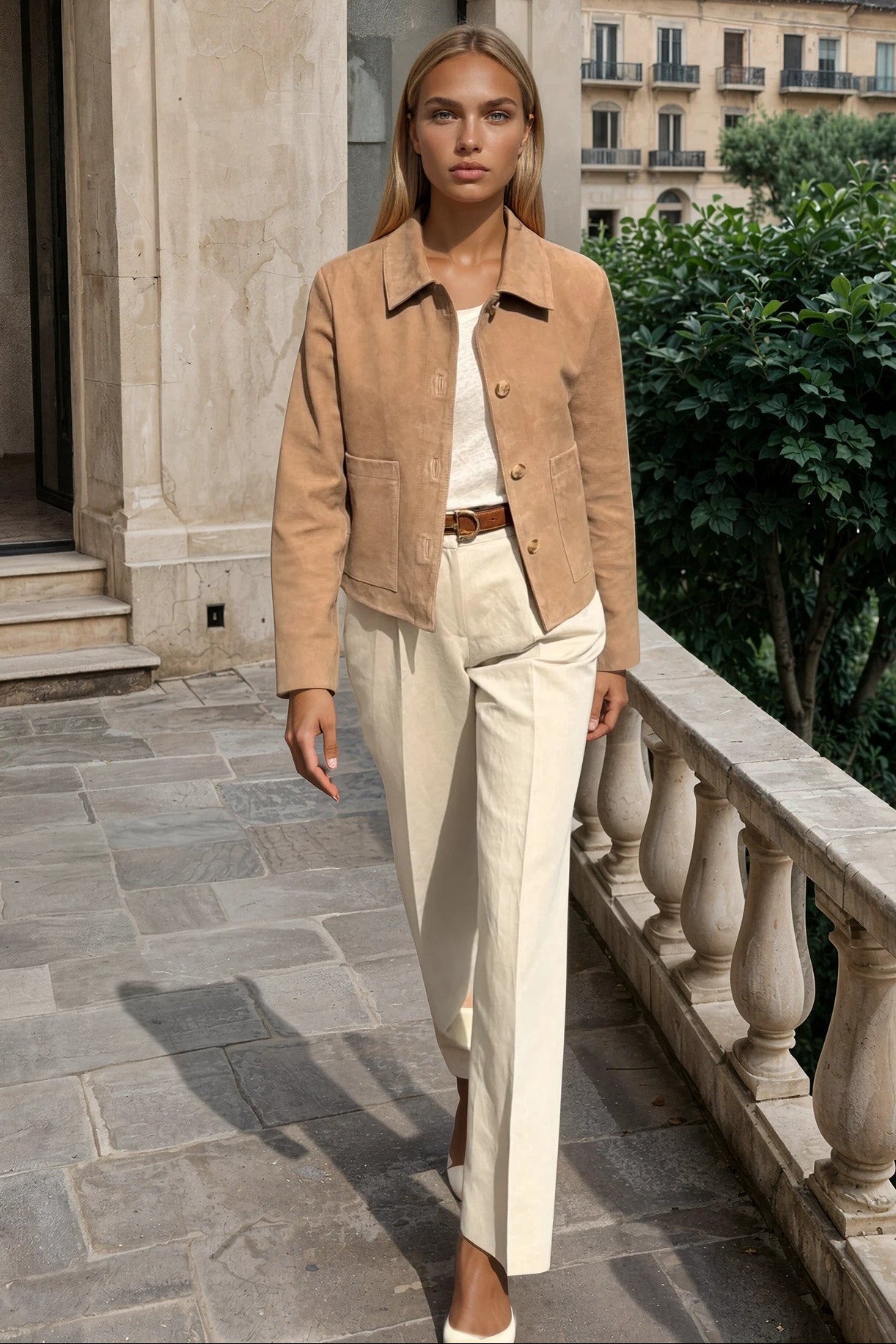 Pantalon Audrey à pinces en lin et coton - Beige clair-PANTALON FEMME-Curling-Paris