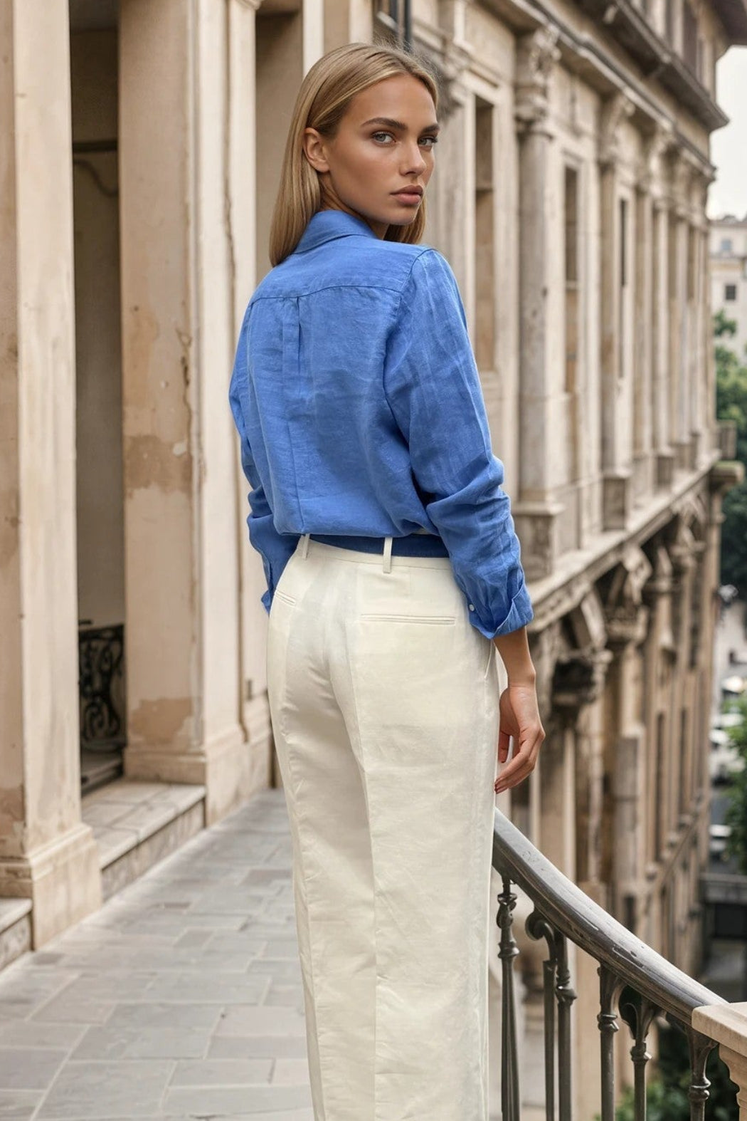 Pantalon Audrey à pinces en lin et coton - Blanc-PANTALON FEMME-Curling-Paris