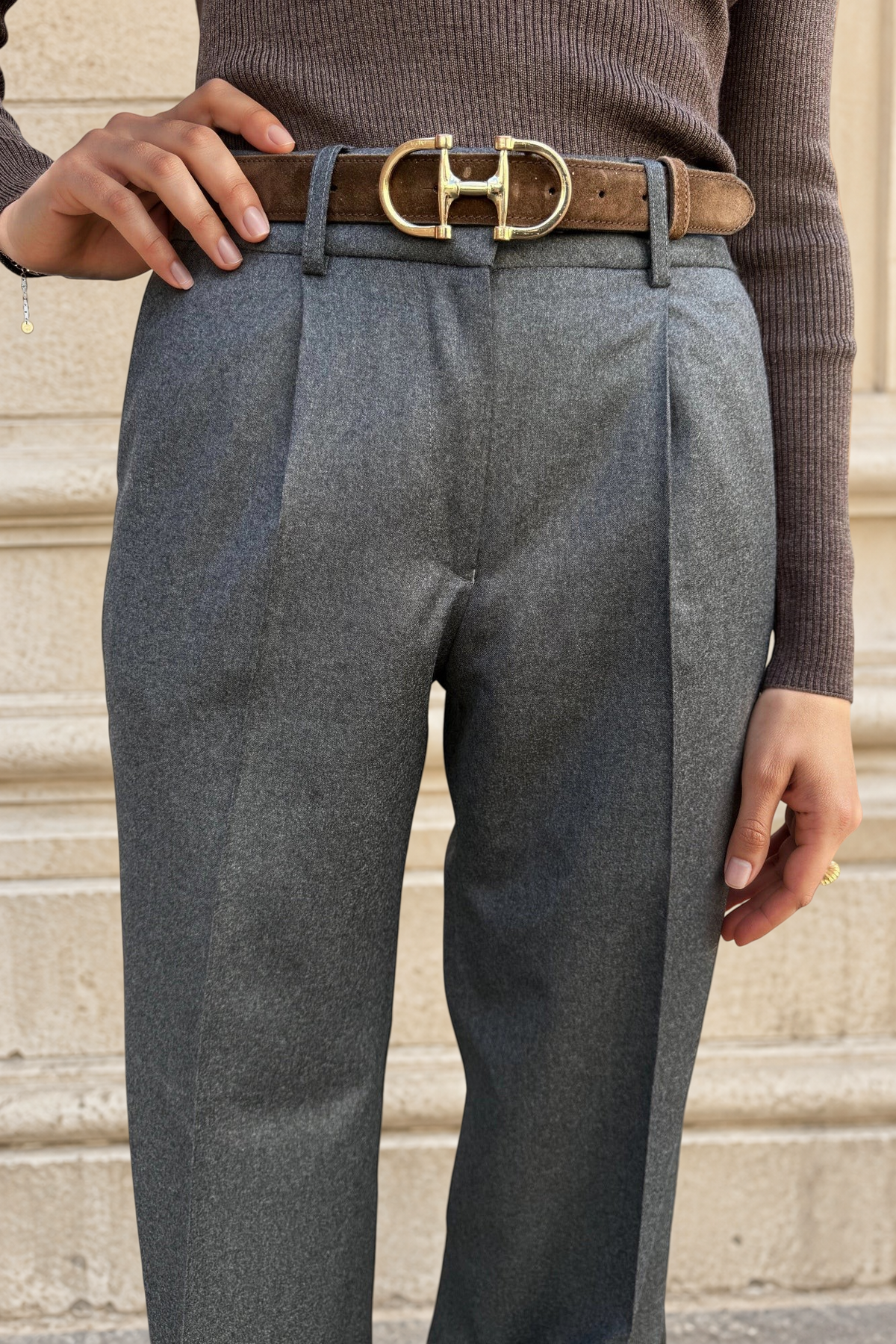 Pantalon Audrey en flanelle - Anthracite-PANTALON FEMME-Curling-Paris