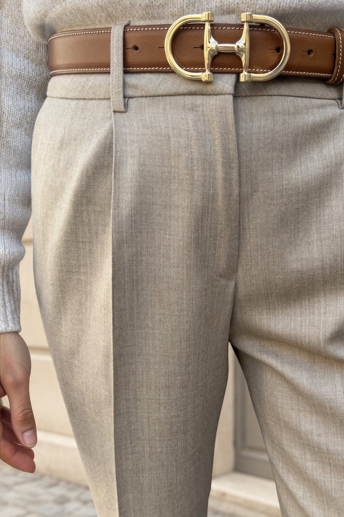 Pantalon Audrey en flanelle - Beige-PANTALON FEMME-Curling-Paris
