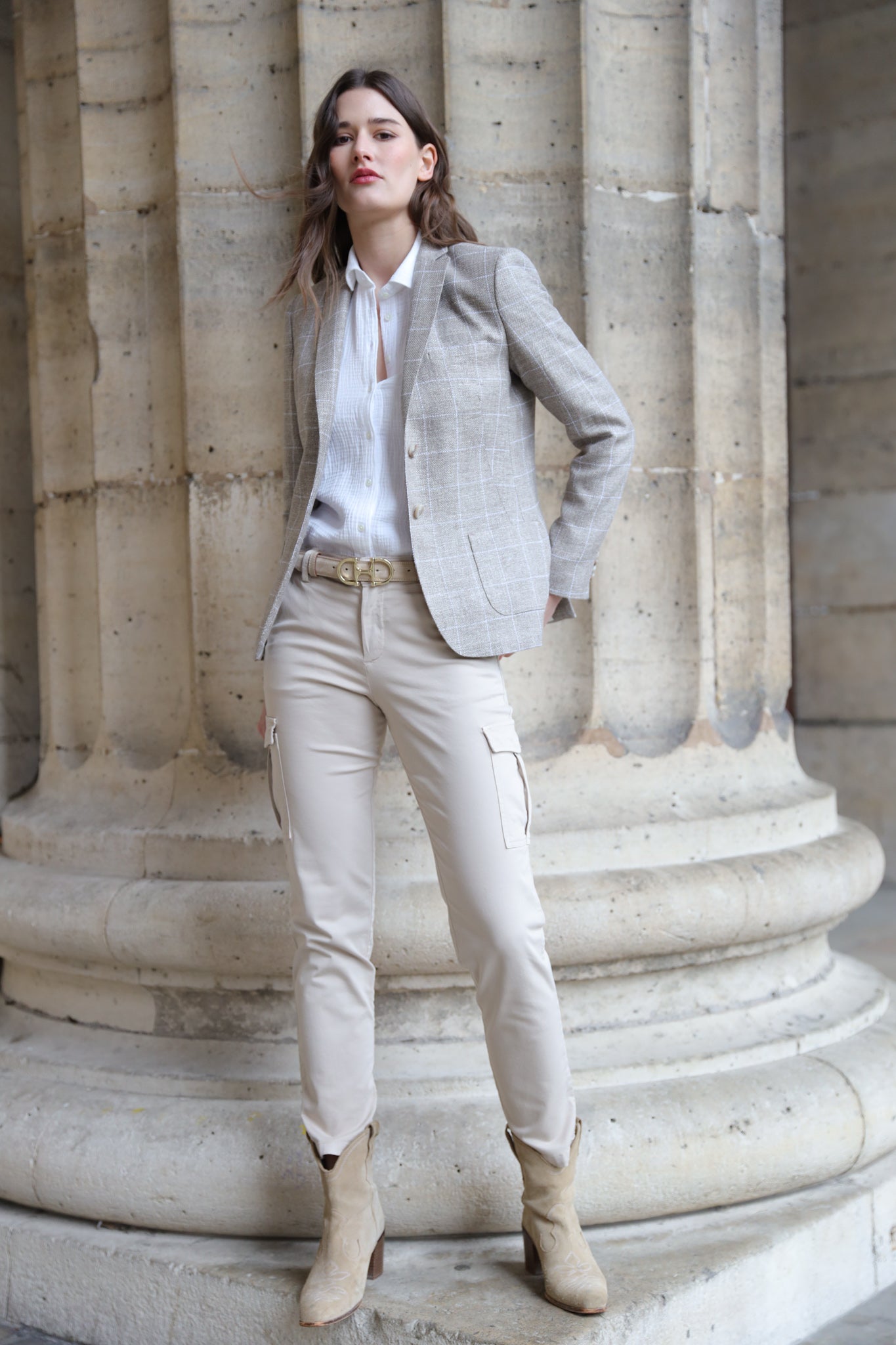 Pantalon Cargo en coton stretch - Beige-PANTALON FEMME-Curling-Paris