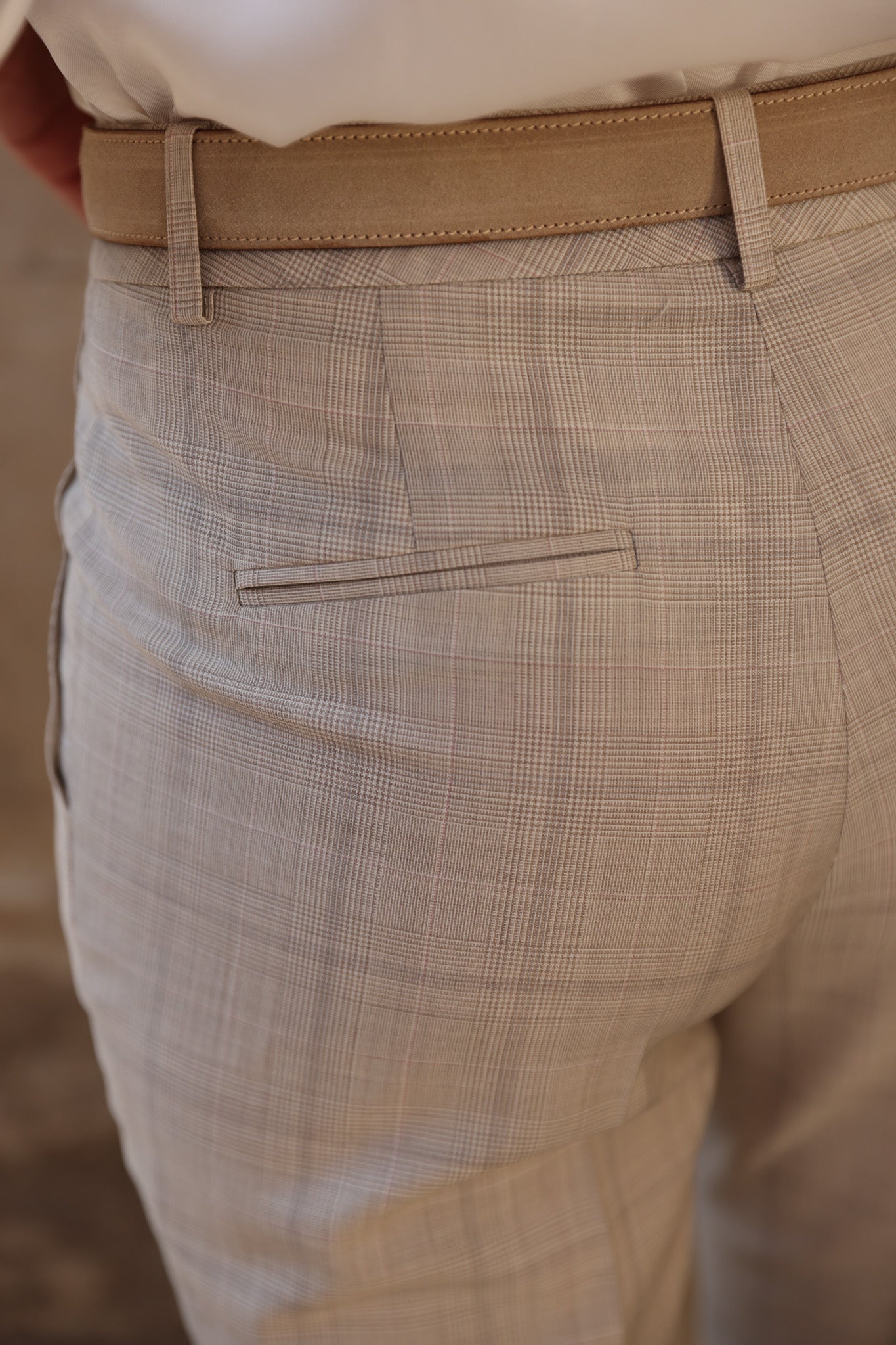 Pantalon Elie en laine - Prince-de-Galles Beige & Rose-PANTALON FEMME-Curling-Paris