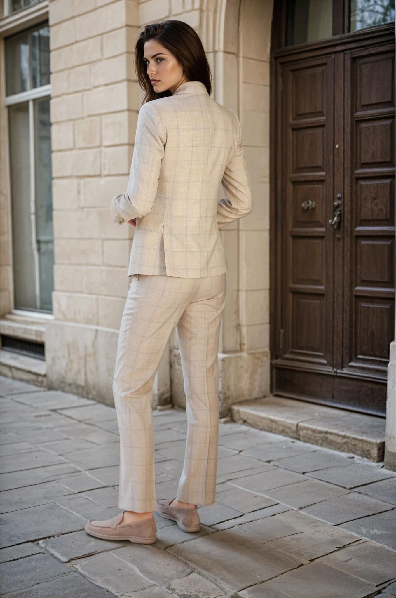 Pantalon Elie en laine - Prince-de-Galles Beige & Rose-PANTALON FEMME-Curling-Paris