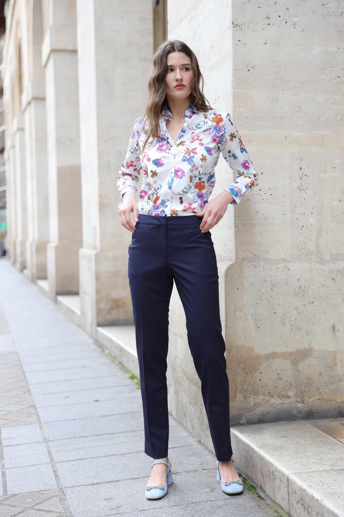 Pantalon Elie en laine stretch - Marine-PANTALON FEMME-Curling-Paris