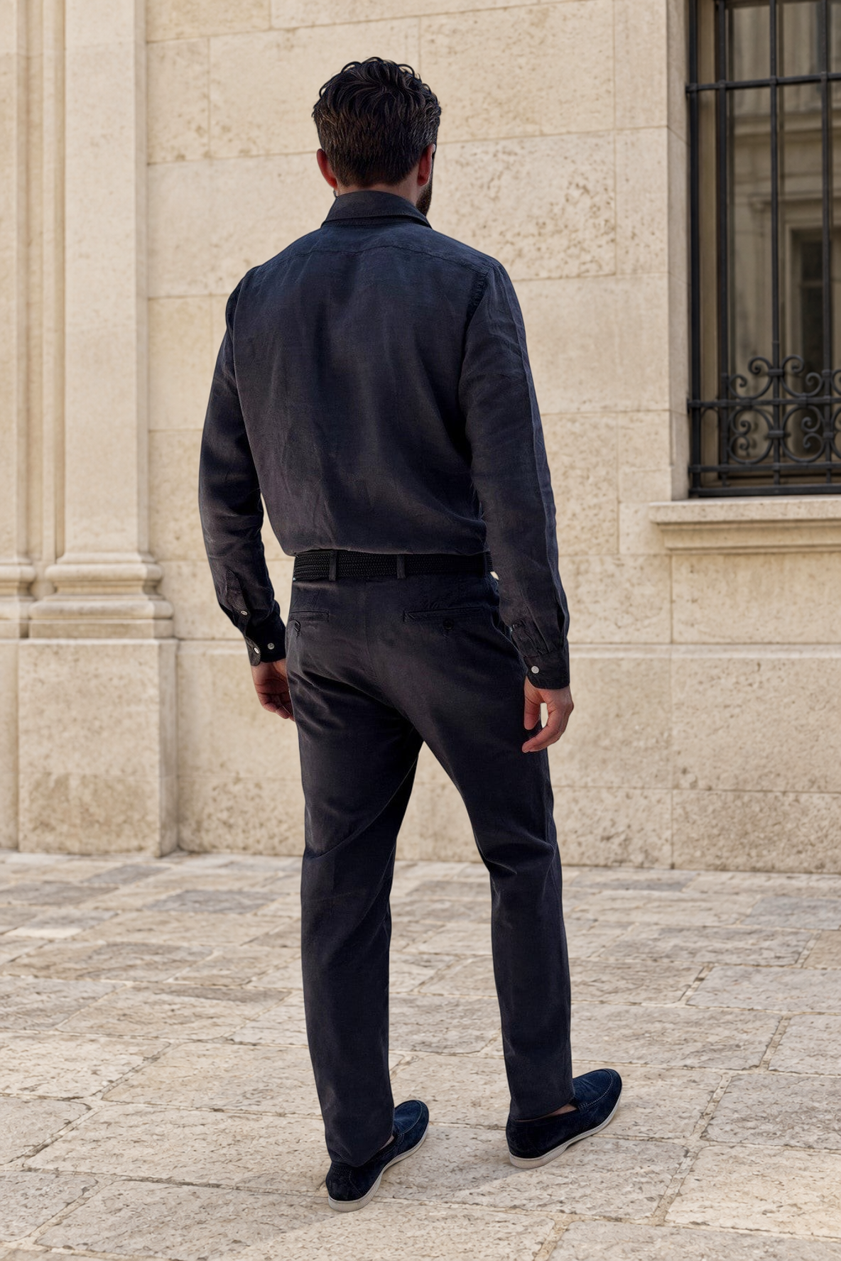 Pantalon Elio en coton et lin - Marine-PANTALON HOMME-Curling-Paris