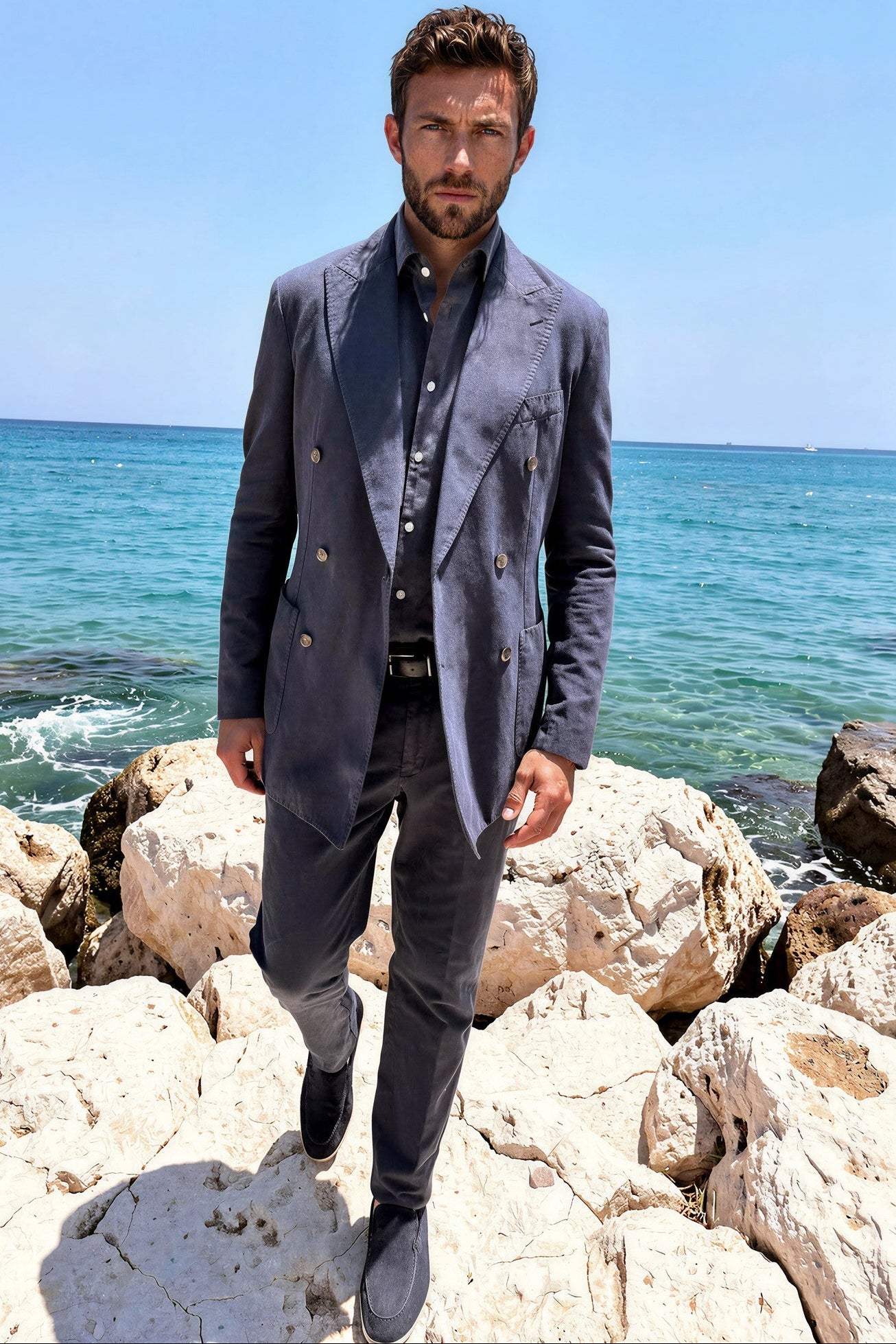 Pantalon Elio en coton et lin - Marine-PANTALON HOMME-Curling-Paris