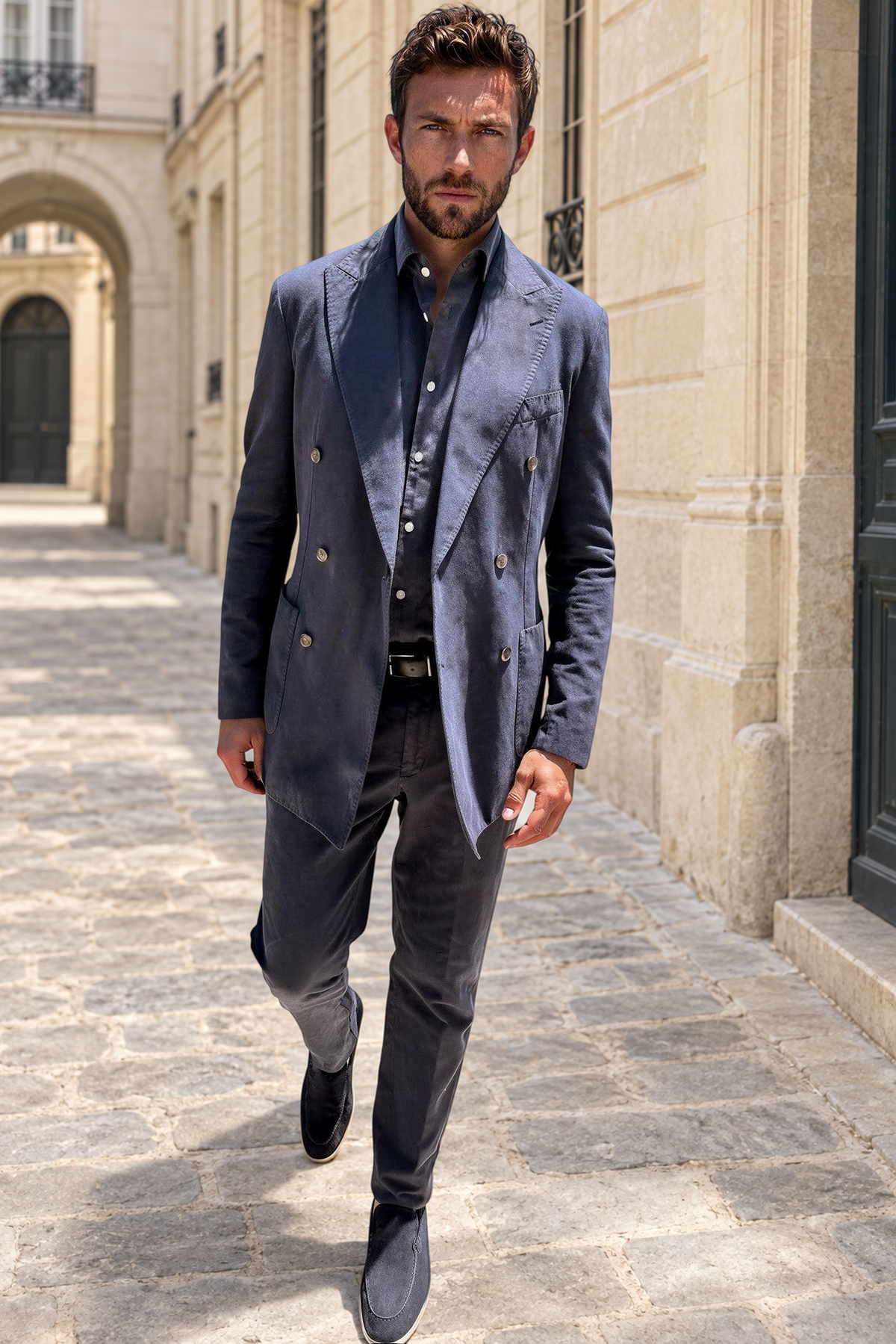 Pantalon Elio en coton et lin - Marine-PANTALON HOMME-Curling-Paris