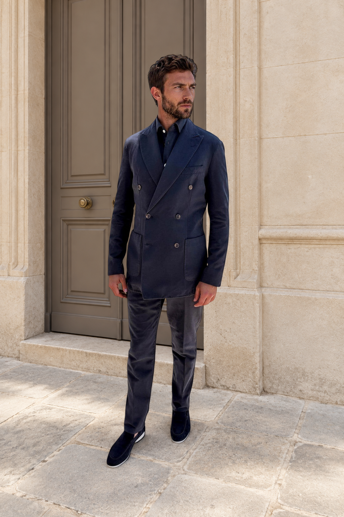 Pantalon Elio en coton et lin - Marine-PANTALON HOMME-Curling-Paris