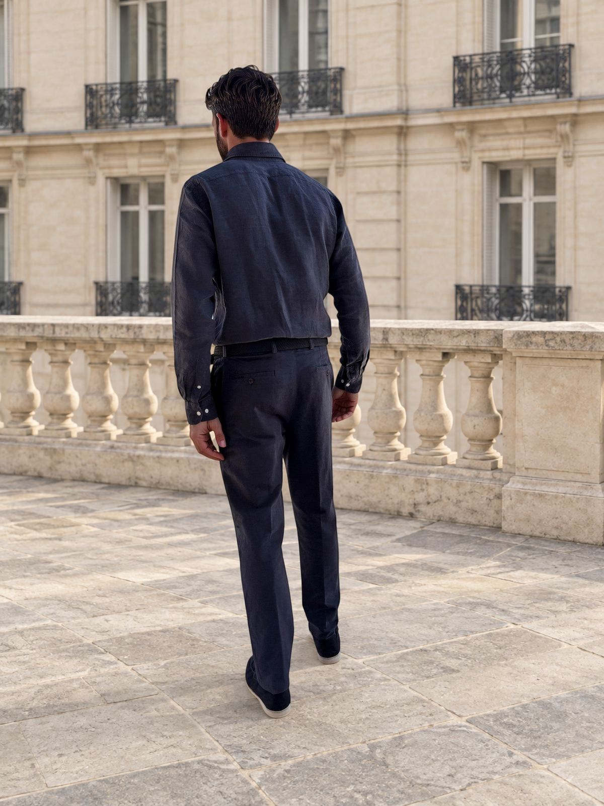 Pantalon Elio en coton et lin - Marine-PANTALON HOMME-Curling-Paris