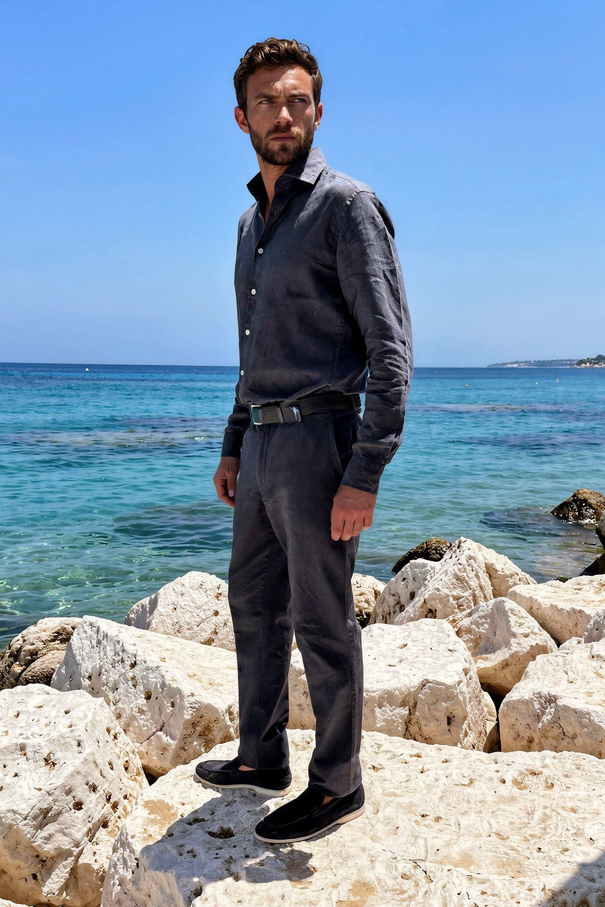 Pantalon Elio en coton et lin - Marine-PANTALON HOMME-Curling-Paris