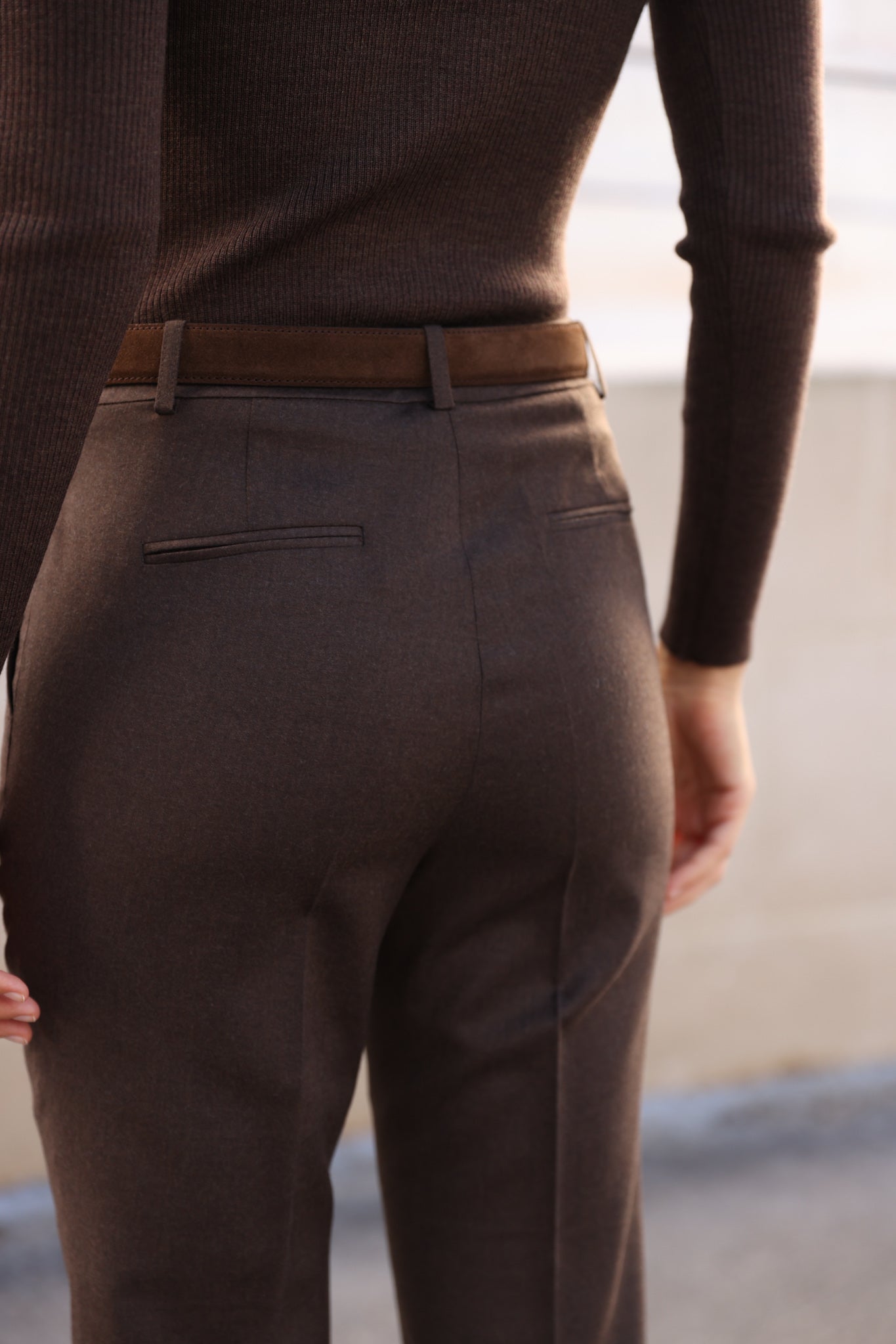 Pantalon Eliot en flanelle 100% laine vierge - Marron-PANTALON FEMME-Curling-Paris