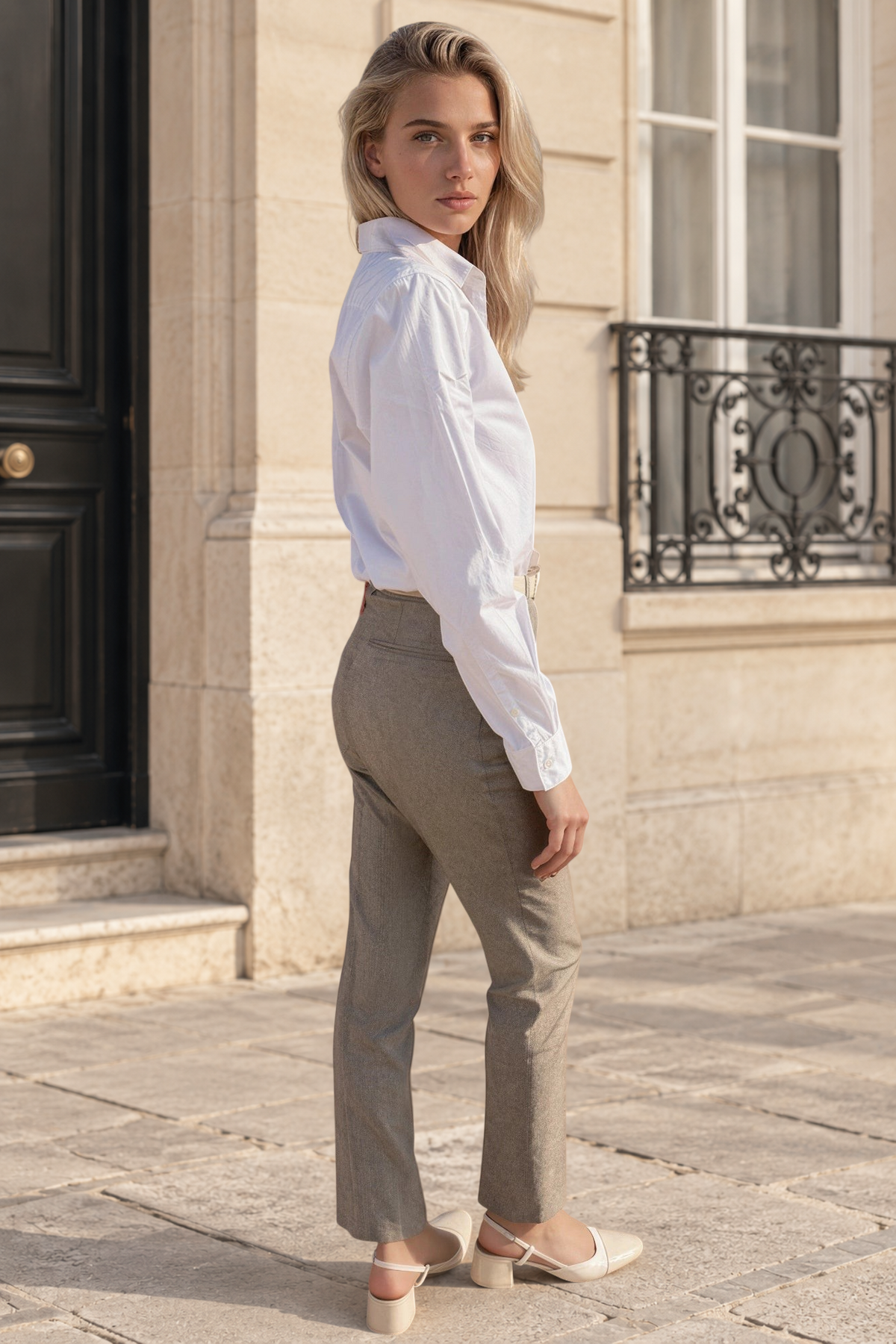 Pantalon Eliot en laine vierge pied-de-puce - Taupe-PANTALON FEMME-Curling-Paris