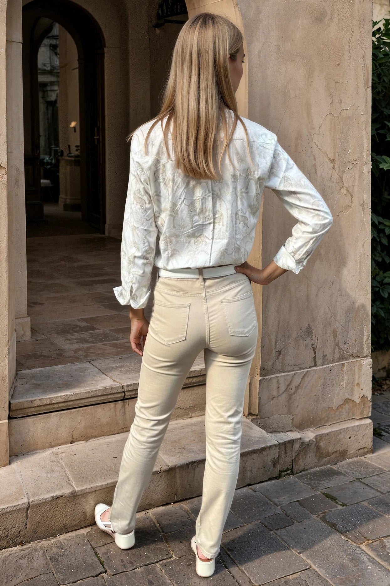 Pantalon Josh en coton stretch - Beige-PANTALON FEMME-Curling-Paris
