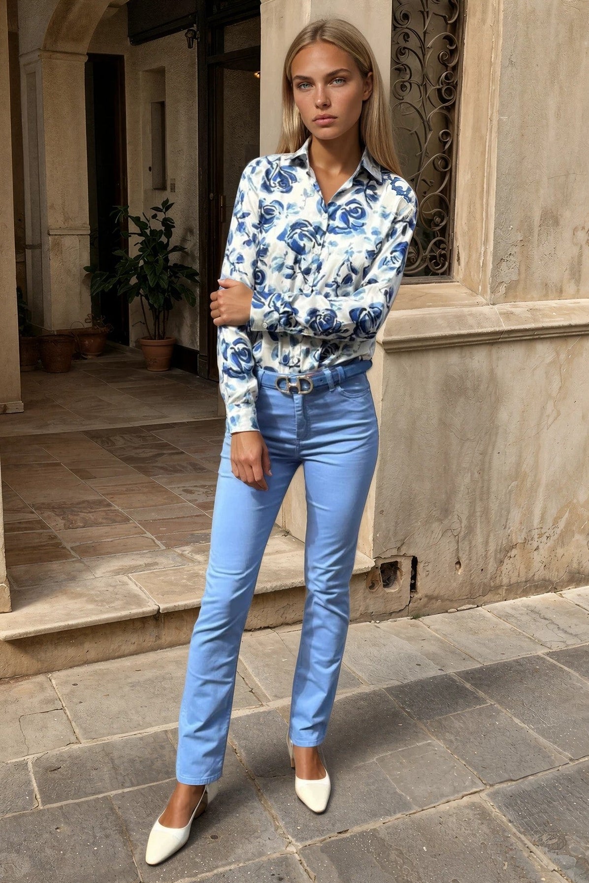 Pantalon Josh en coton stretch - Bleu azur-PANTALON FEMME-Curling-Paris