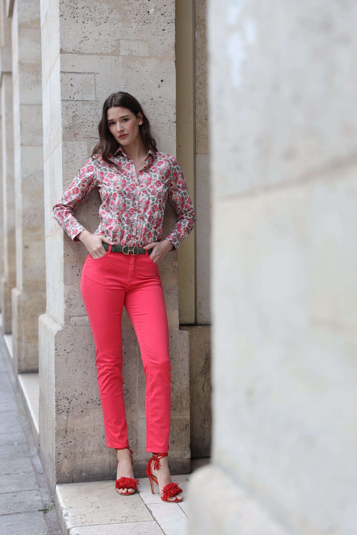 Pantalon Josh en coton stretch - Rouge-PANTALON FEMME-Curling-Paris