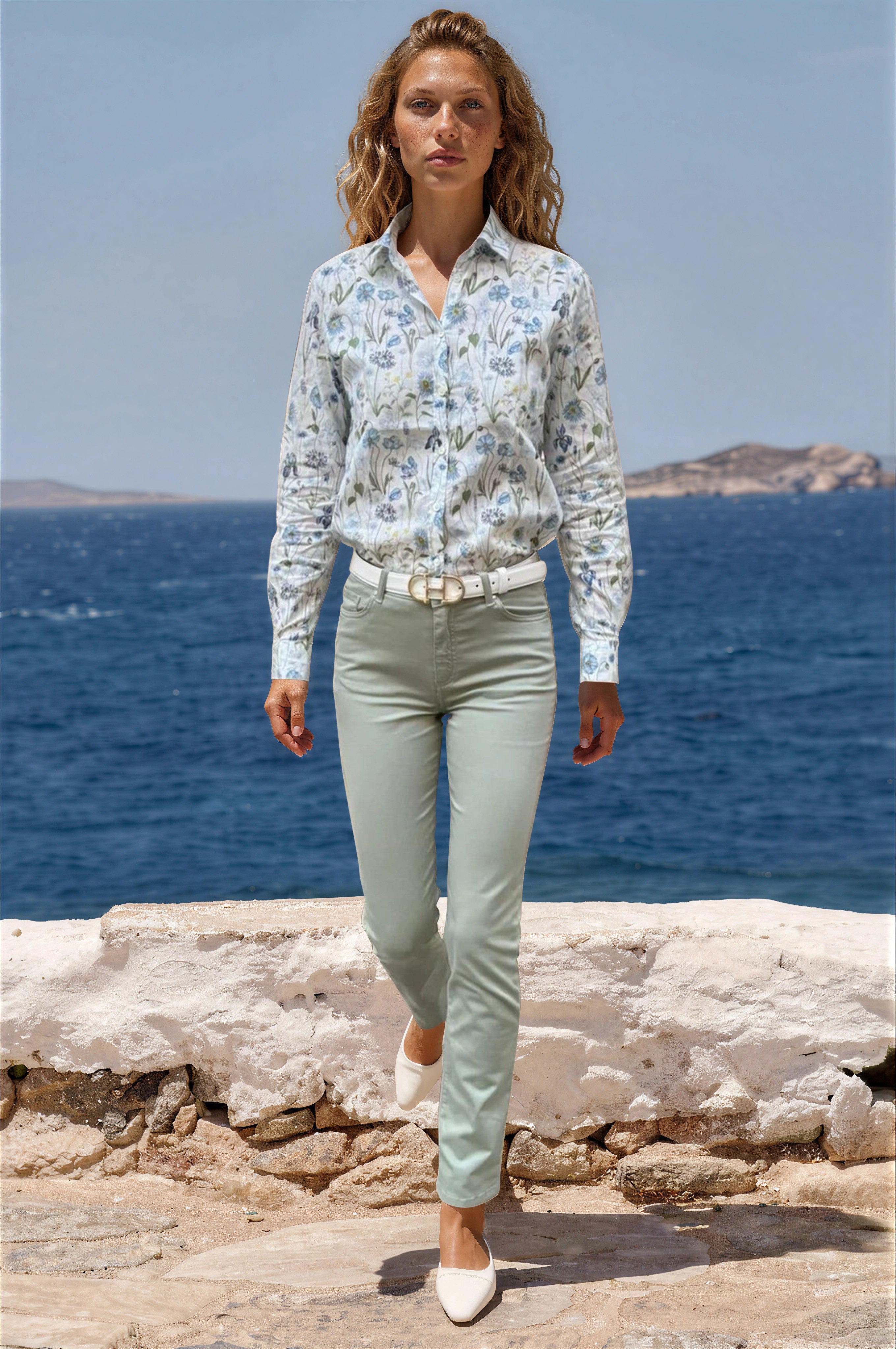 Pantalon Josh en coton stretch - Sauge-PANTALON FEMME-Curling-Paris