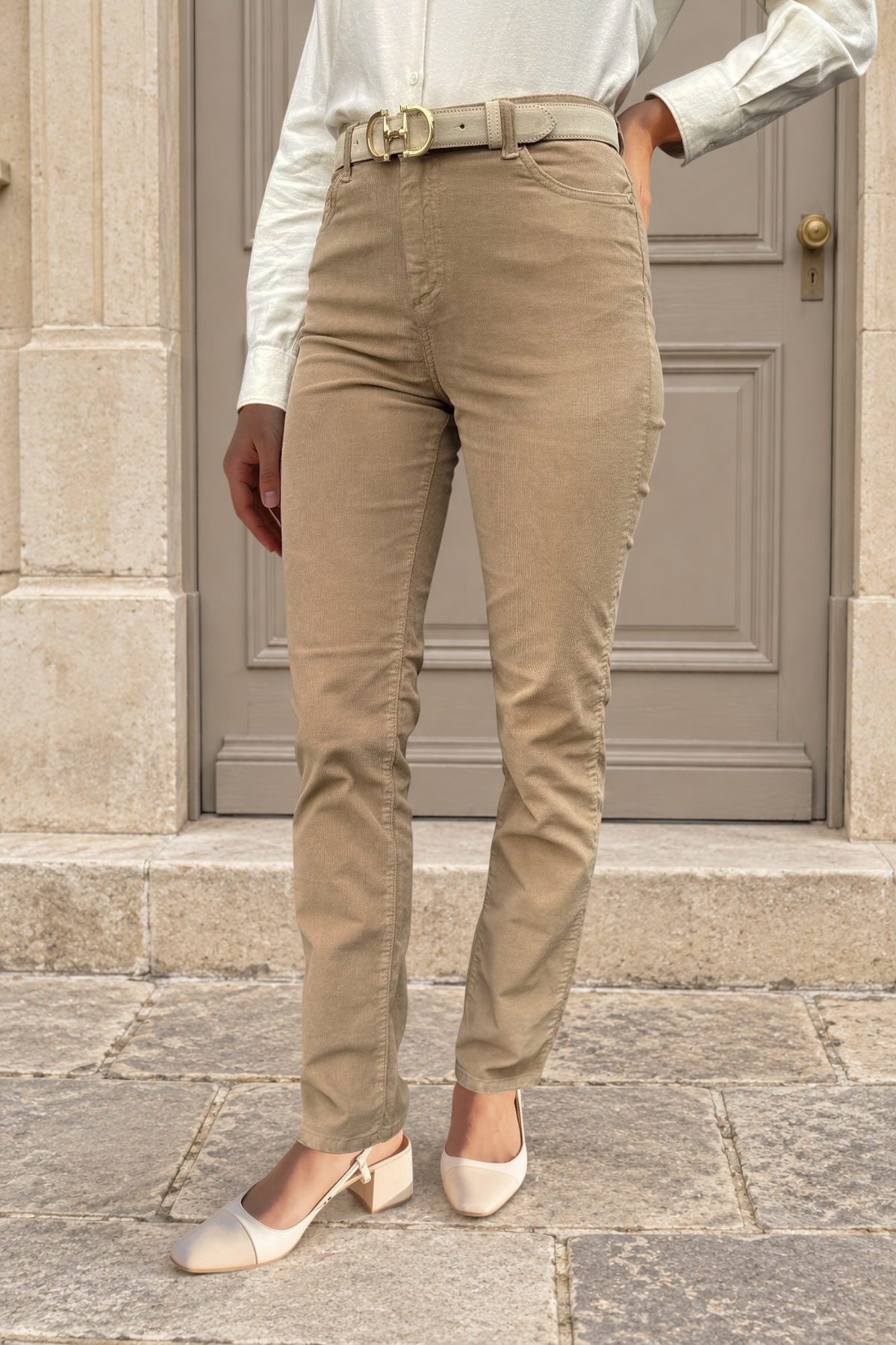 Pantalon Josh en velours milleraies stretch - Camel-PANTALON FEMME-Curling-Paris