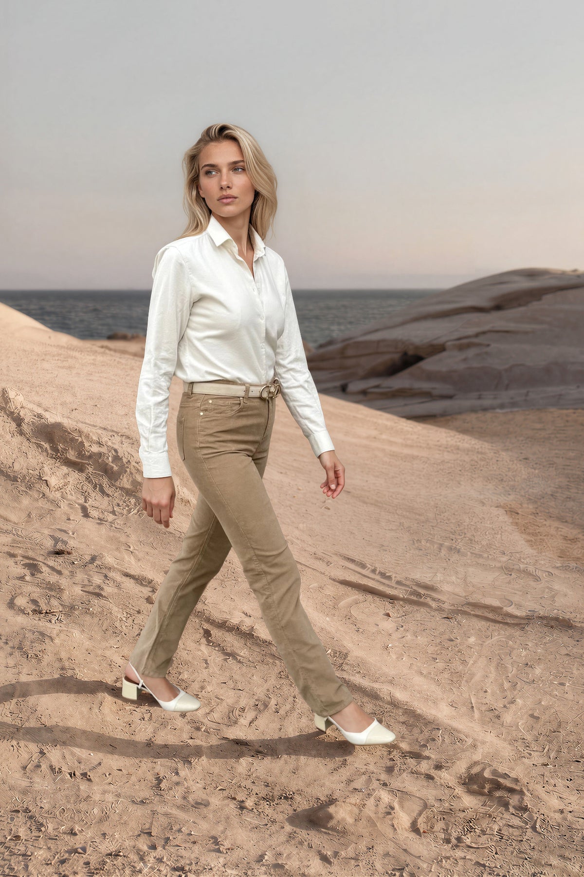 Pantalon Josh en velours milleraies stretch - Camel-PANTALON FEMME-Curling-Paris