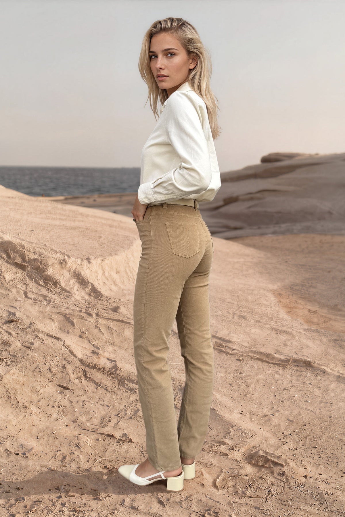 Pantalon Josh en velours milleraies stretch - Camel-PANTALON FEMME-Curling-Paris