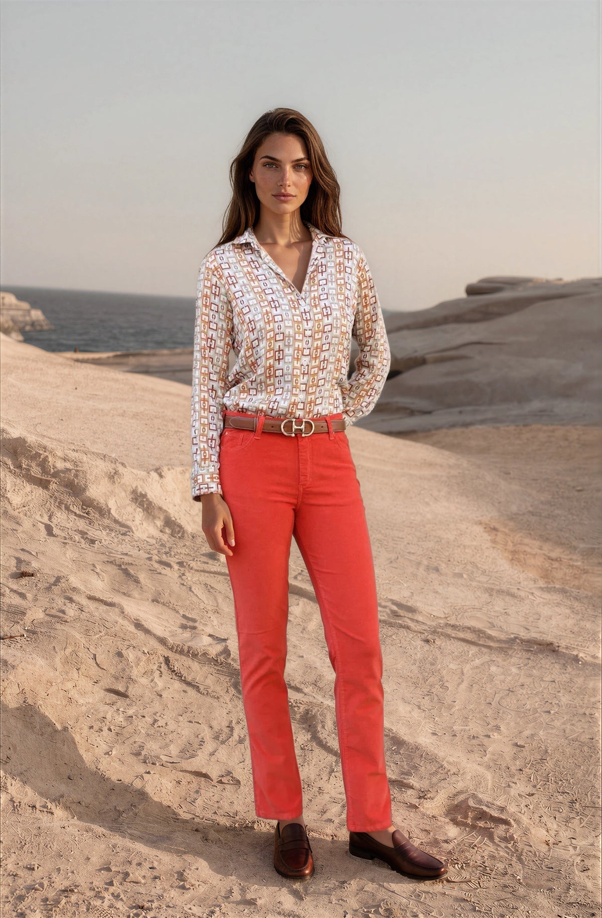 Pantalon Josh en velours milleraies stretch - Orange-PANTALON FEMME-Curling-Paris