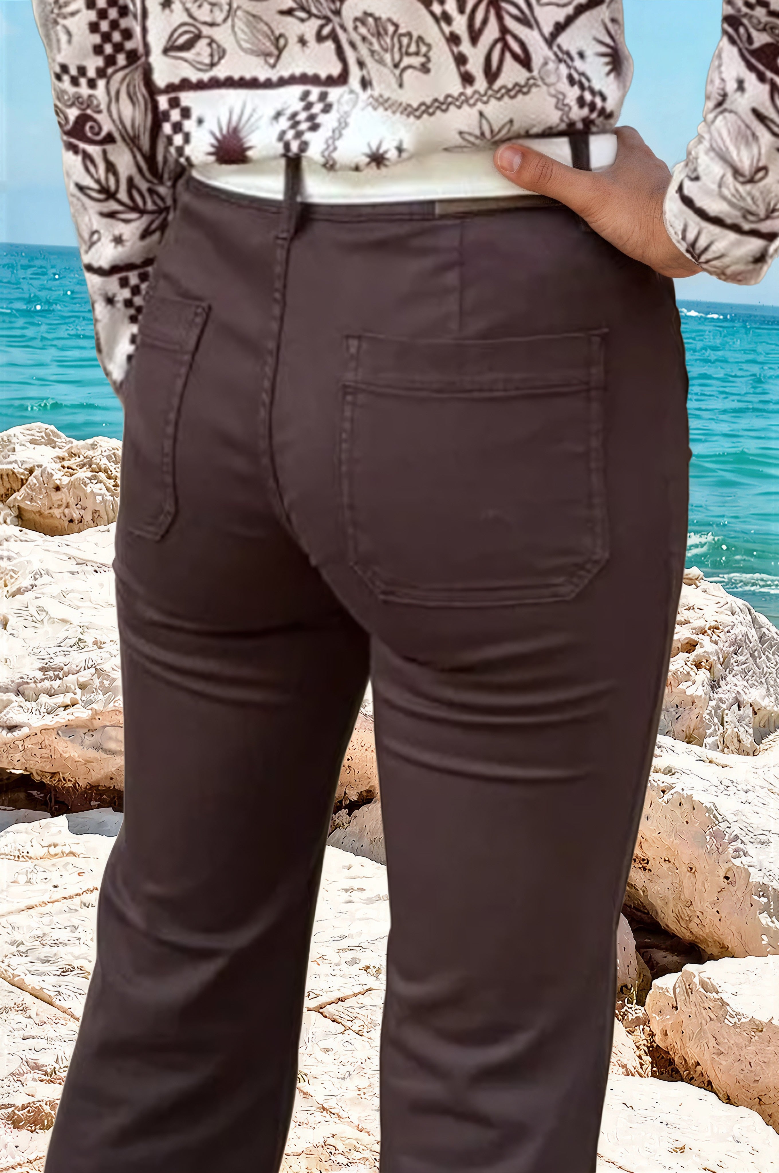 Pantalon Oscar en coton stretch - Marron-PANTALON FEMME-Curling-Paris