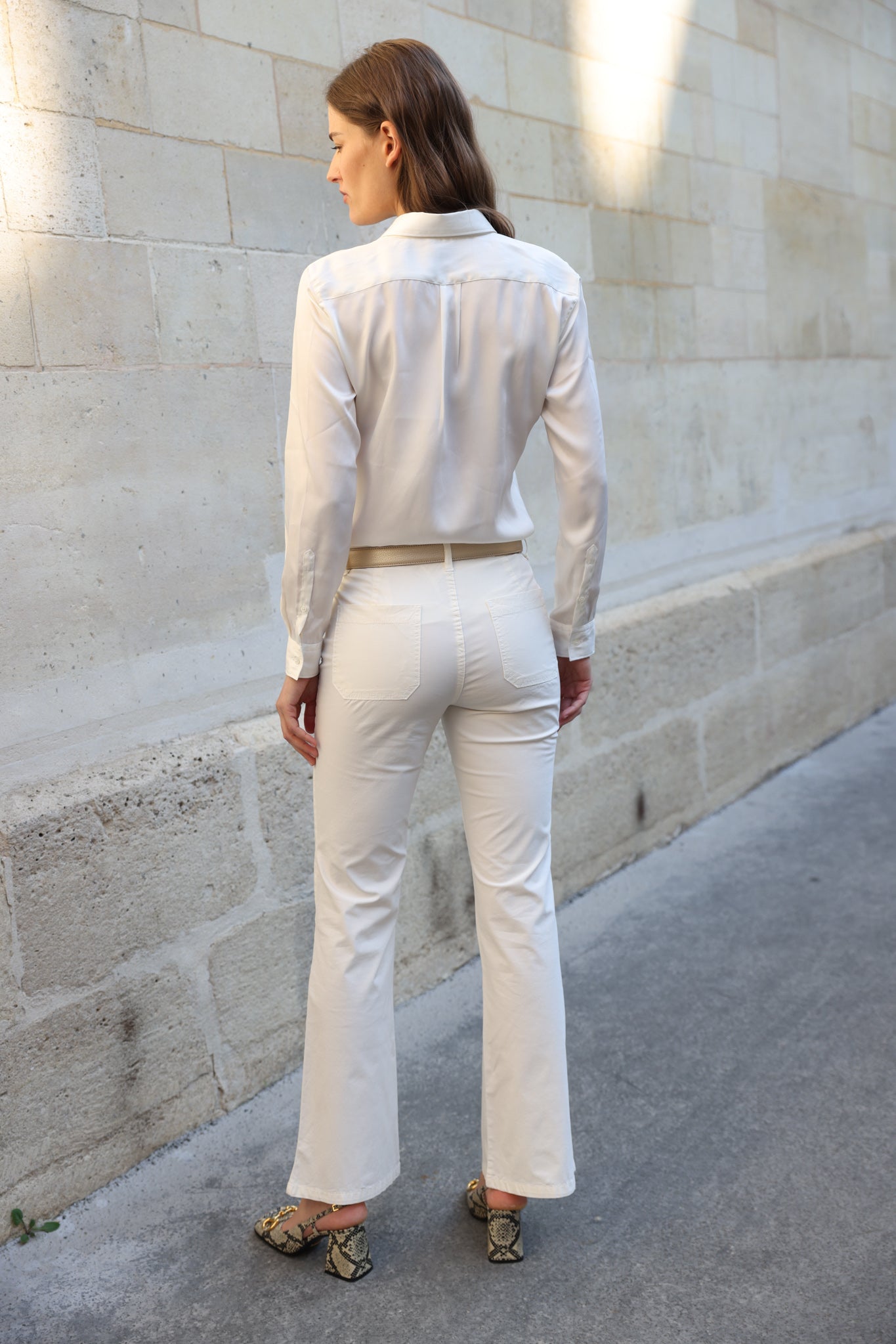 Pantalon Oscar en popeline de coton stretch - Ecru-PANTALON FEMME-Curling-Paris