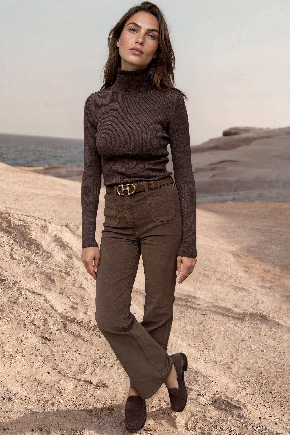 Pantalon Oscar en velours milleraies stretch - Marron-PANTALON FEMME-Curling-Paris