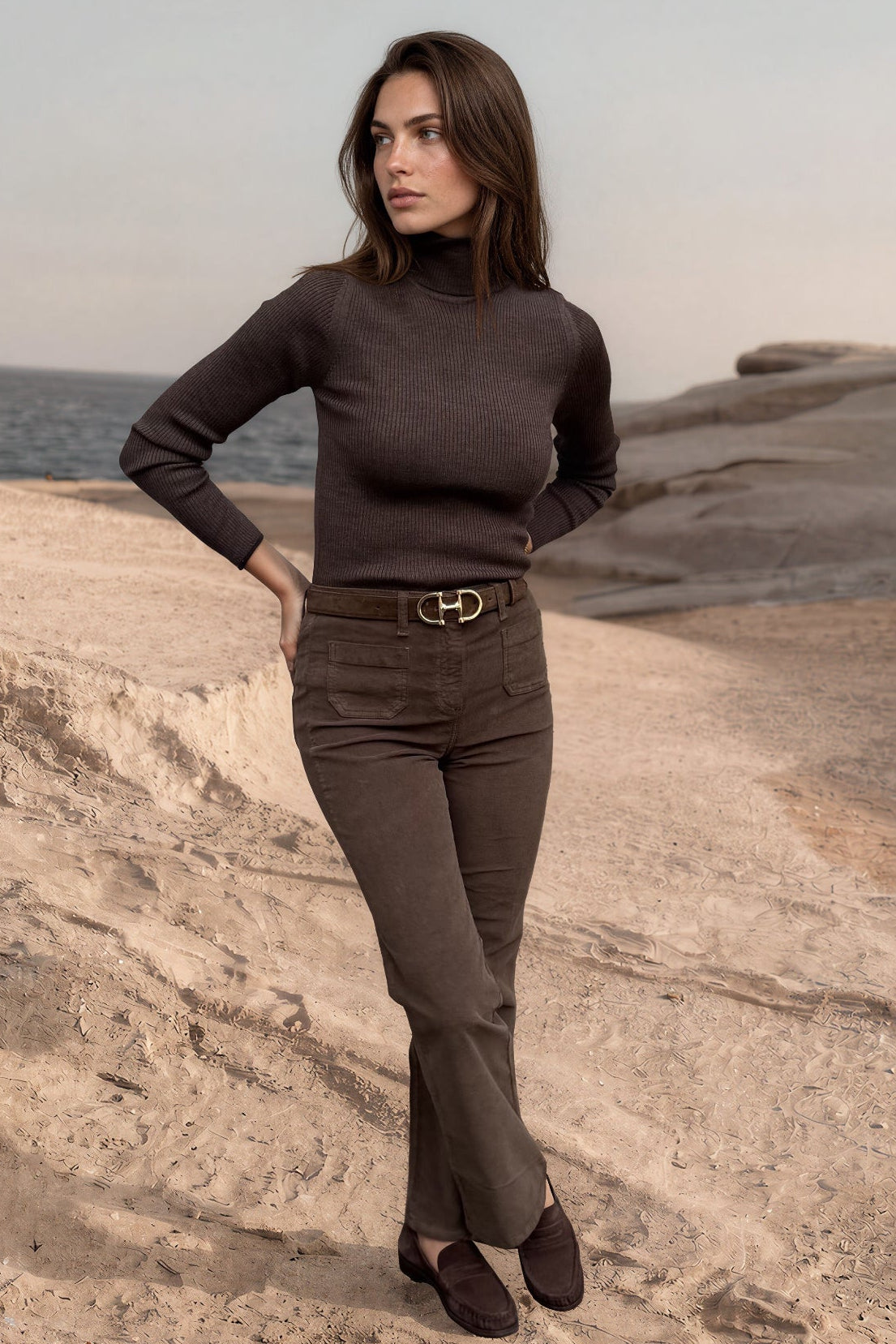 Pantalon Oscar en velours milleraies stretch - Marron-PANTALON FEMME-Curling-Paris