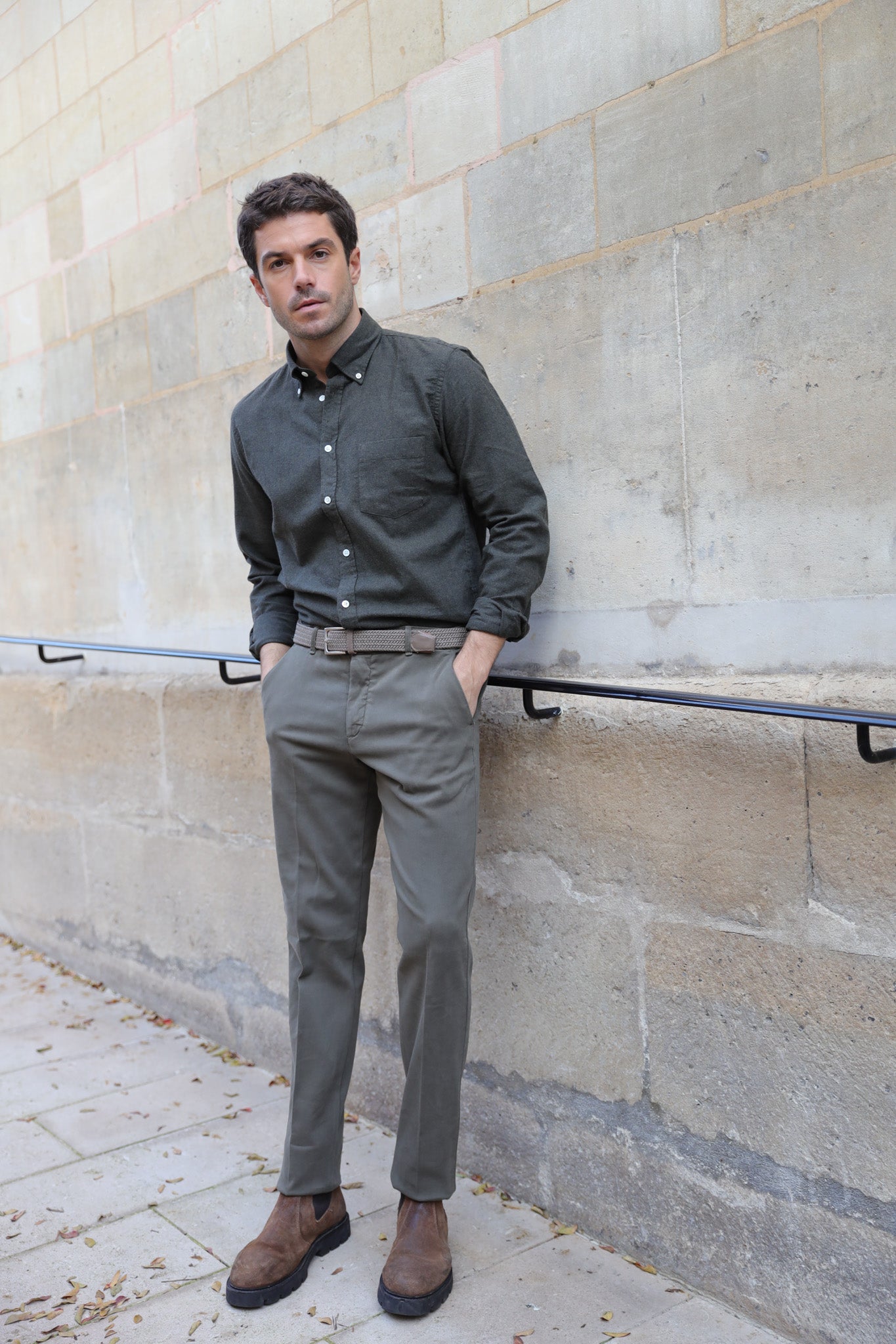 Pantalon Seanfit en coton stretch Di Sondrio - Kaki-PANTALON HOMME-Curling-Paris