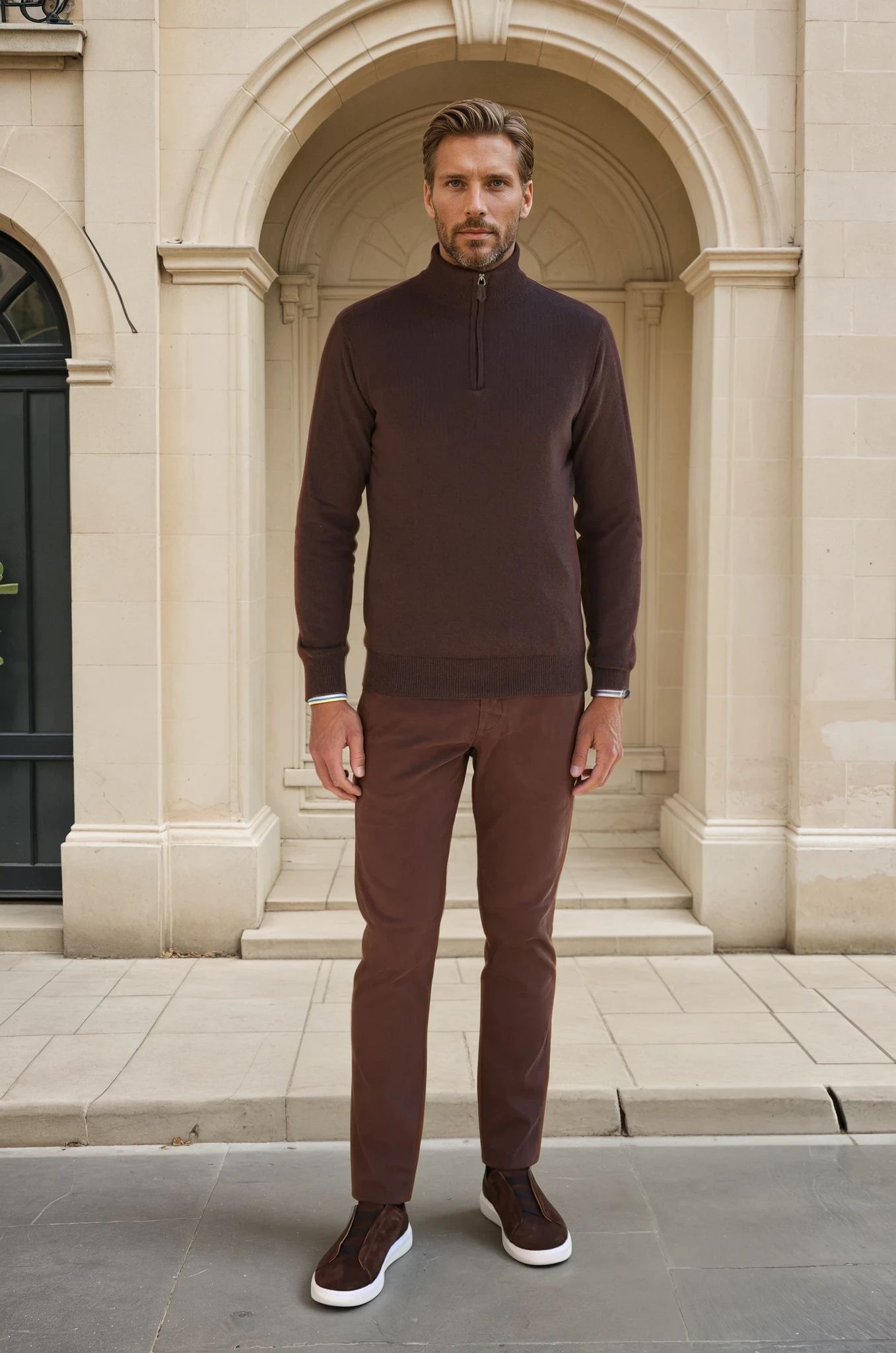 Pantalon Seanfit en coton stretch Di Sondrio - Marron-PANTALON HOMME-Curling-Paris