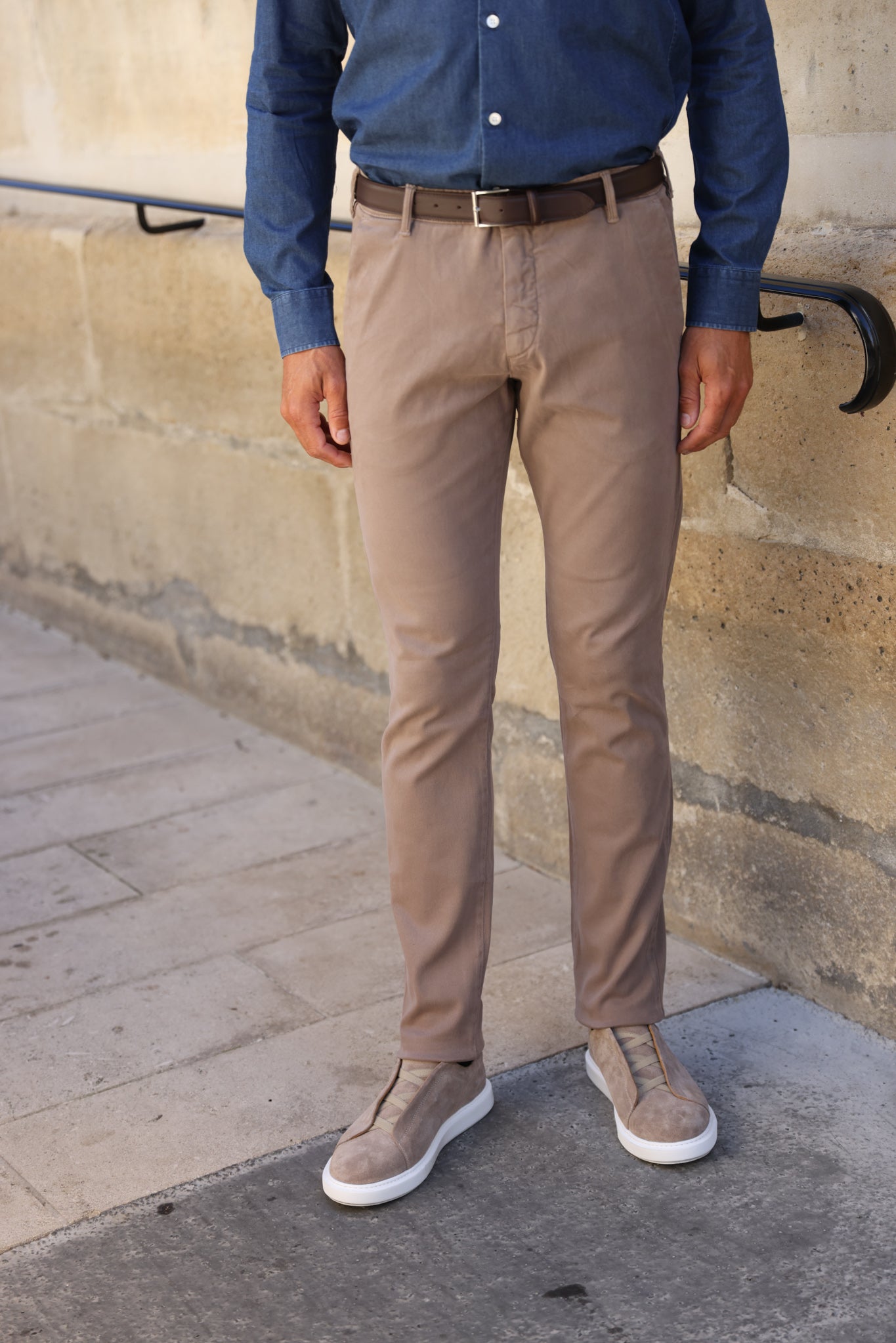 Pantalon Seanfit en coton stretch Di Sondrio - Taupe-PANTALON HOMME-Curling-Paris