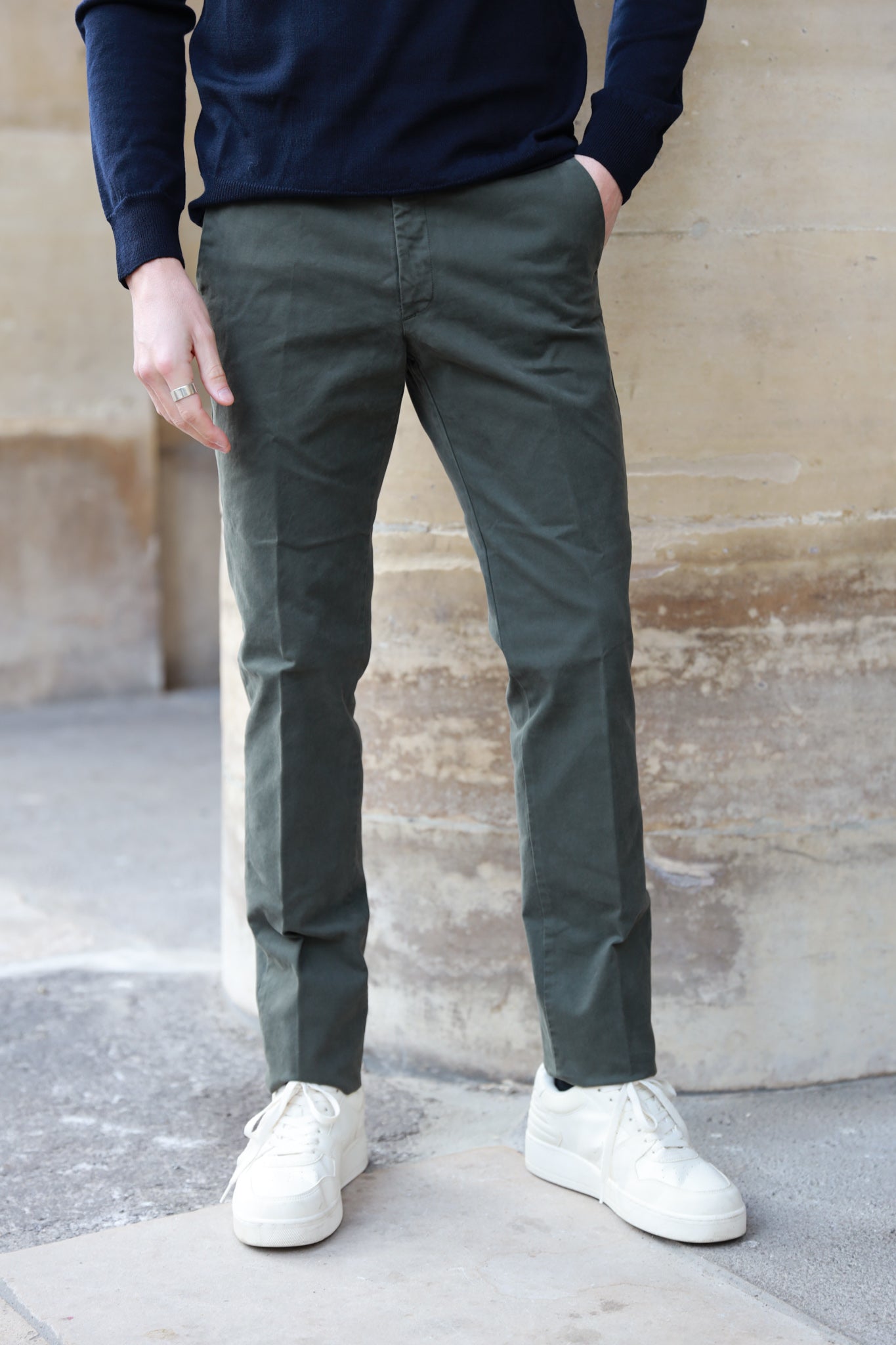 Men's Curling pants in khaki winter cotton drill made in France
