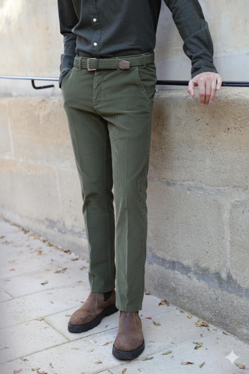 Pantalon Seanfit en velours côtelé - Kaki-PANTALON HOMME-Curling-Paris
