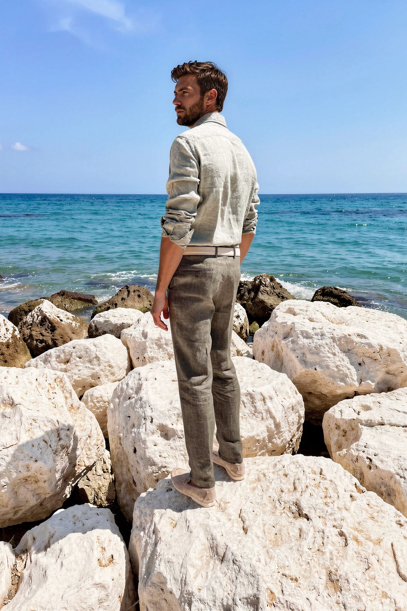 Pantalon Segal 100% lin - Kaki-PANTALON HOMME-Curling-Paris