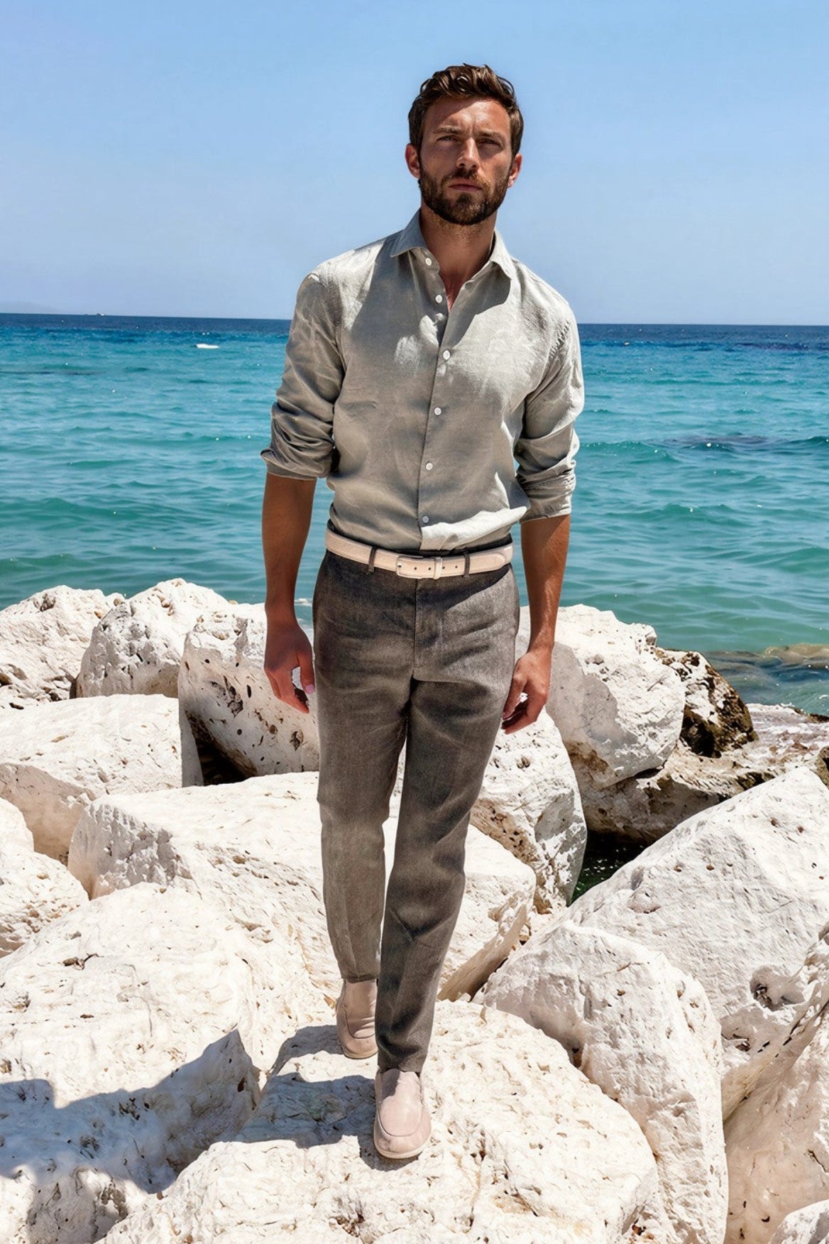 Pantalon Segal 100% lin - Kaki-PANTALON HOMME-Curling-Paris