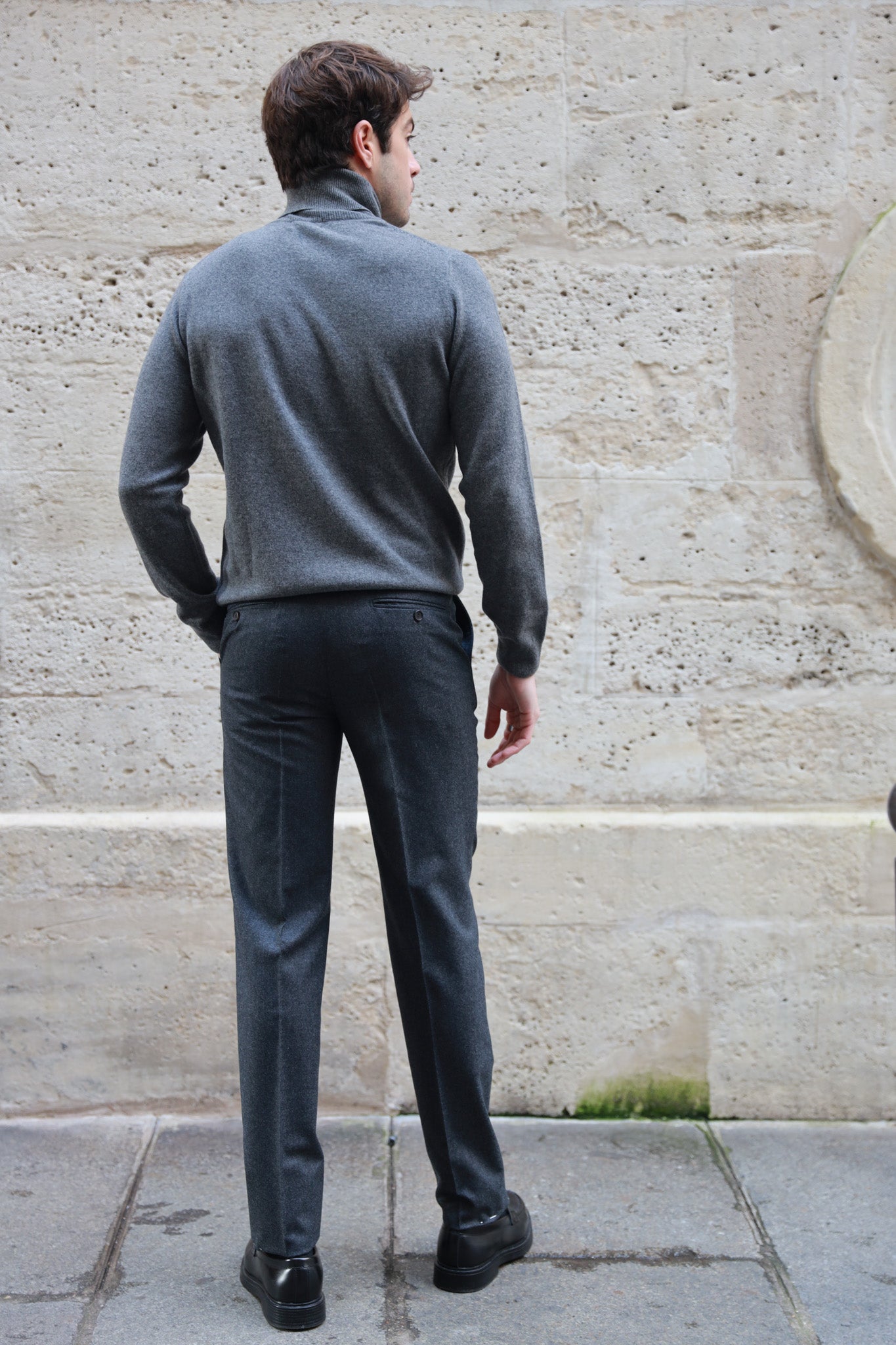 Pantalon Segal en flanelle Super 120'S - Anthracite-PANTALON HOMME-Curling-Paris