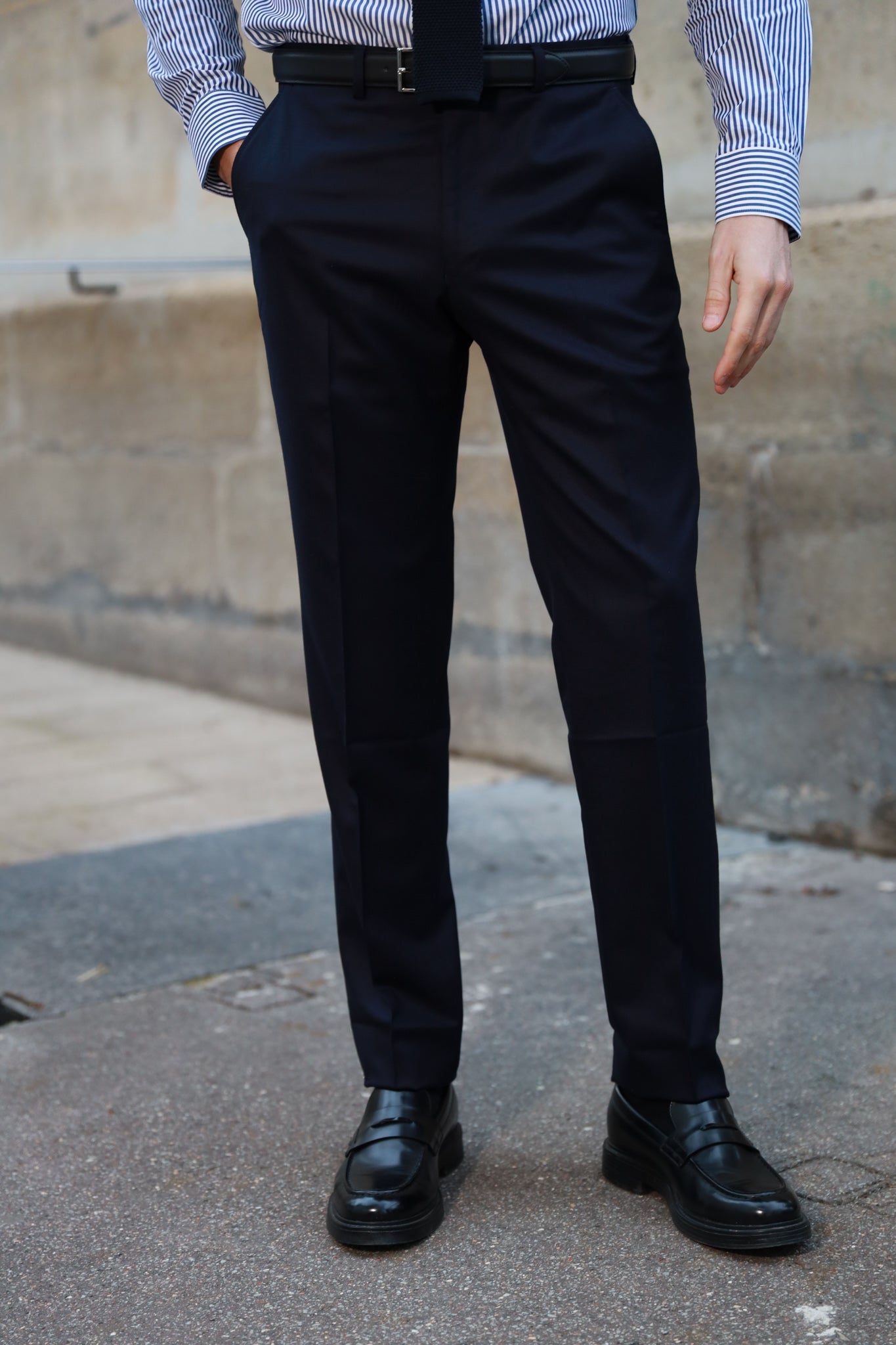 Pantalon Segal en flanelle Super 120's - Marine-PANTALON HOMME-Curling-Paris