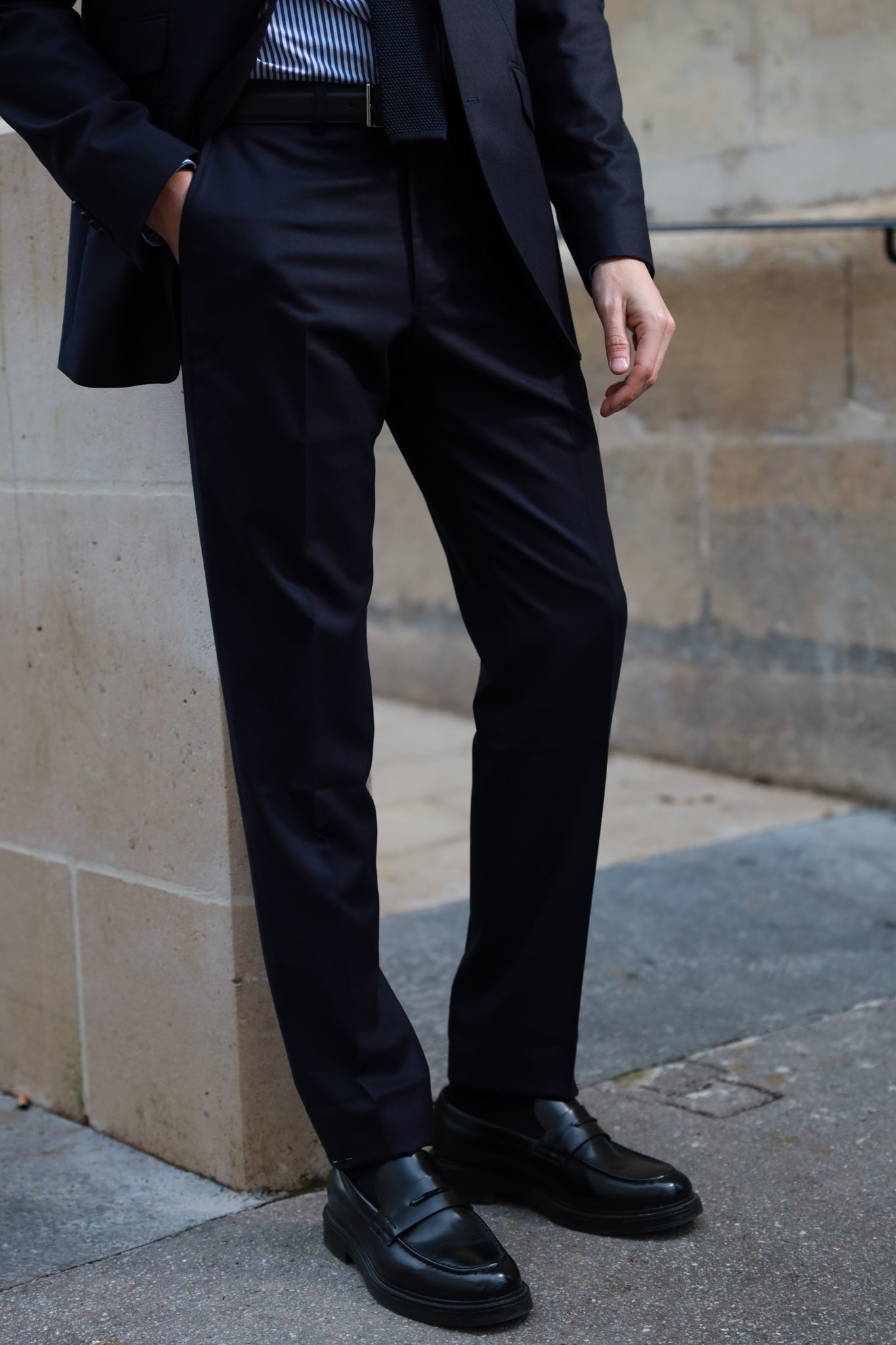 Pantalon Segal en flanelle Super 120's - Marine-PANTALON HOMME-Curling-Paris