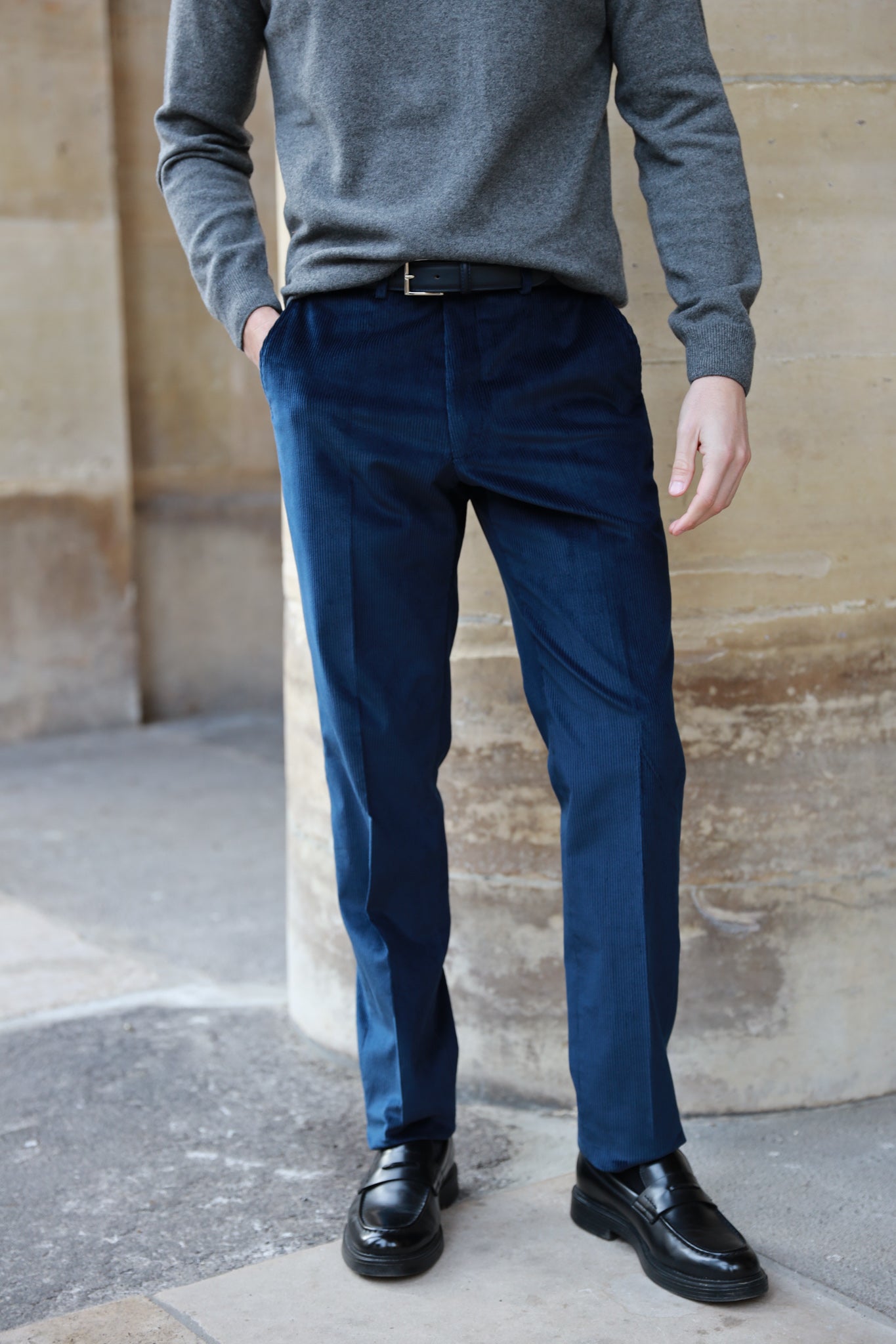 Pantalon Segal en velours côtelé - Marine-PANTALON HOMME-Curling-Paris