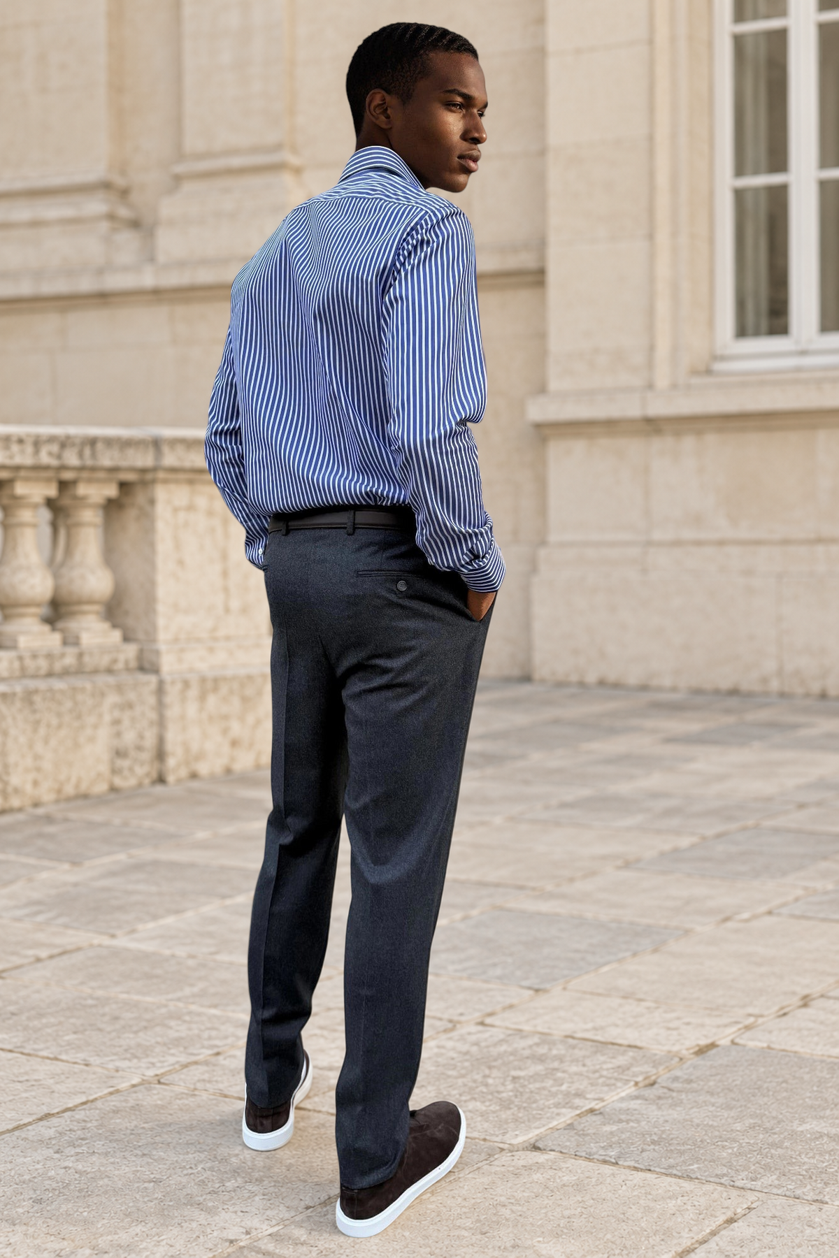 Pantalon à pinces Henri en flanelle de laine vierge Super 120'S - Marine